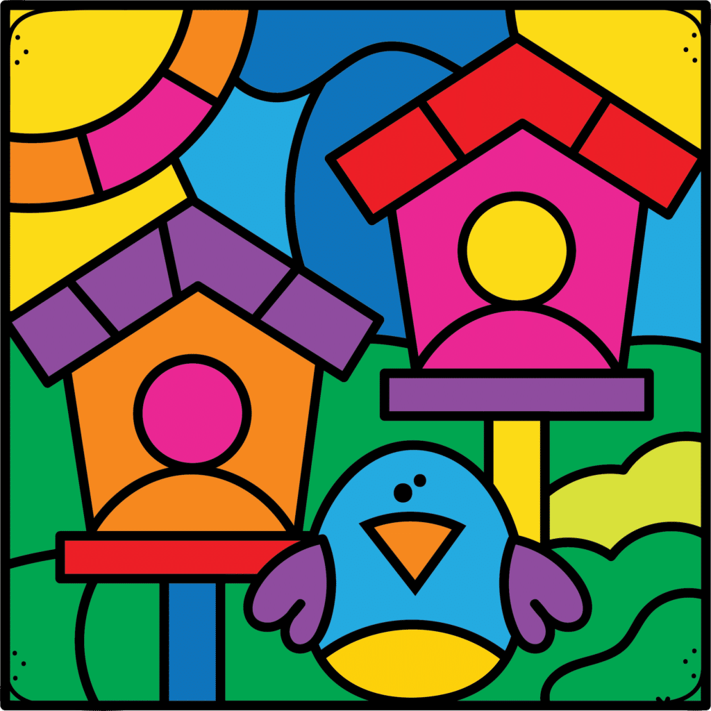 Colored Bird House Color by Number Sheet
