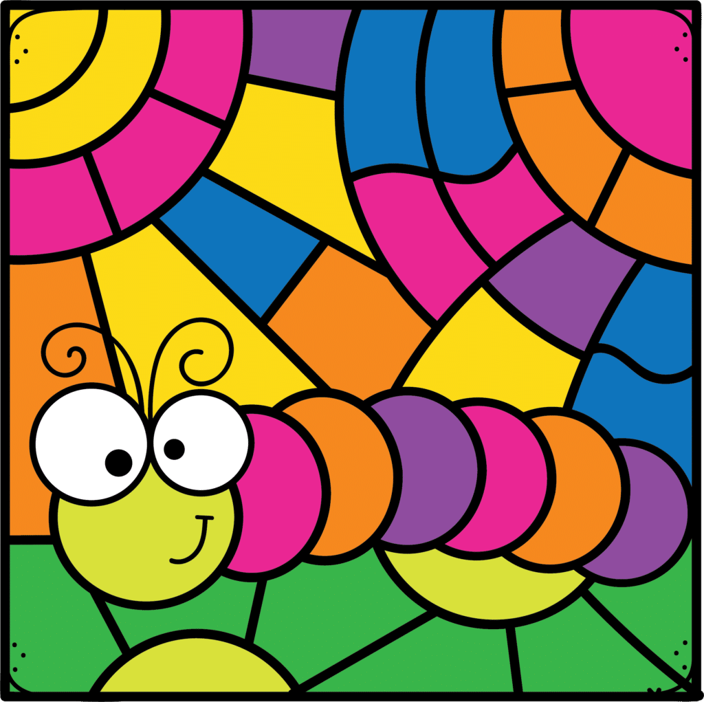 Colored Worm Color by Number Sheet