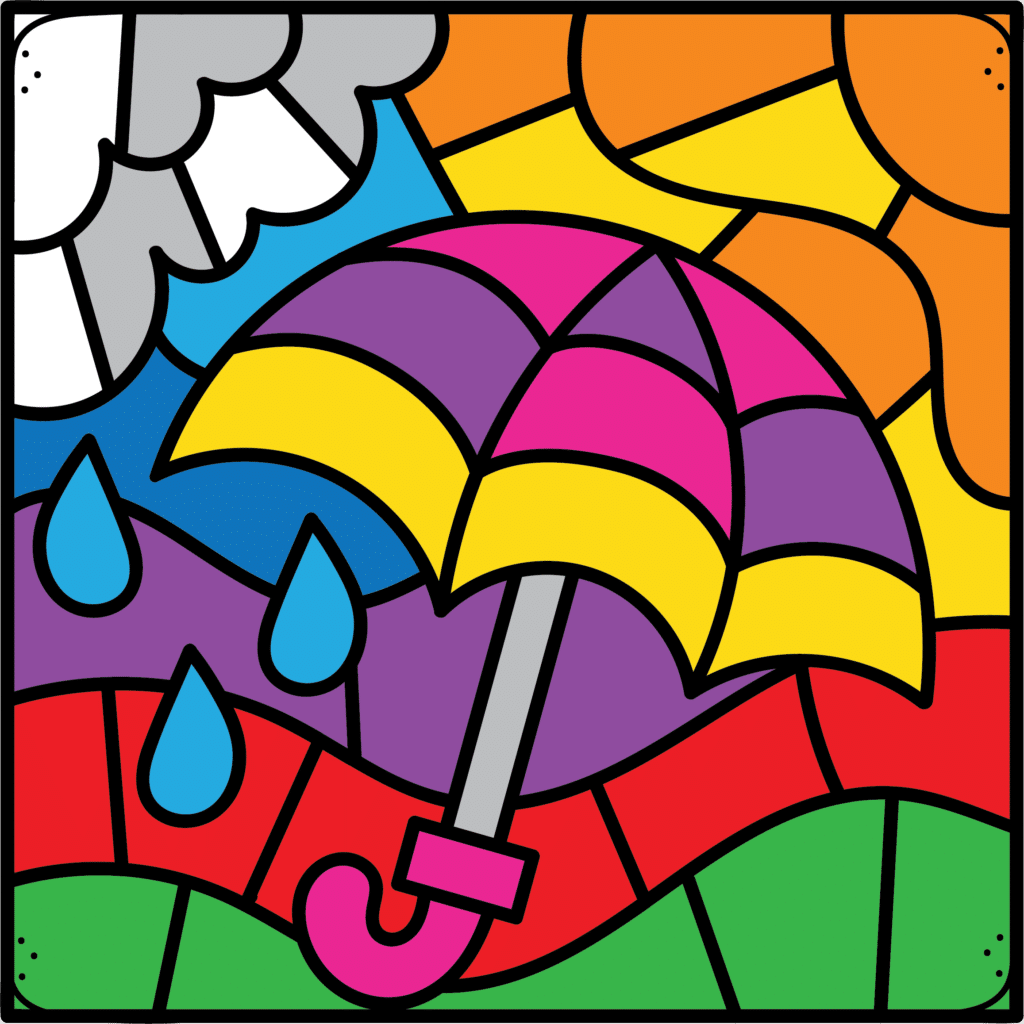 Colored Umbrella Color by Number Sheet