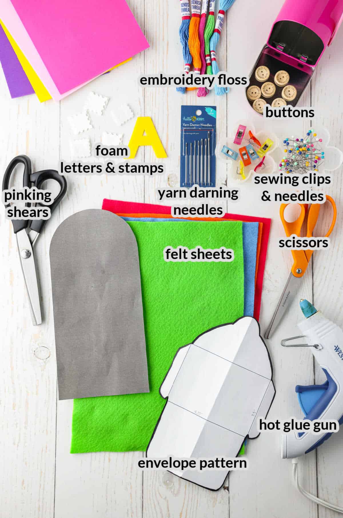 Overhead Image of the DIY Felt Envelopes Supplies Image