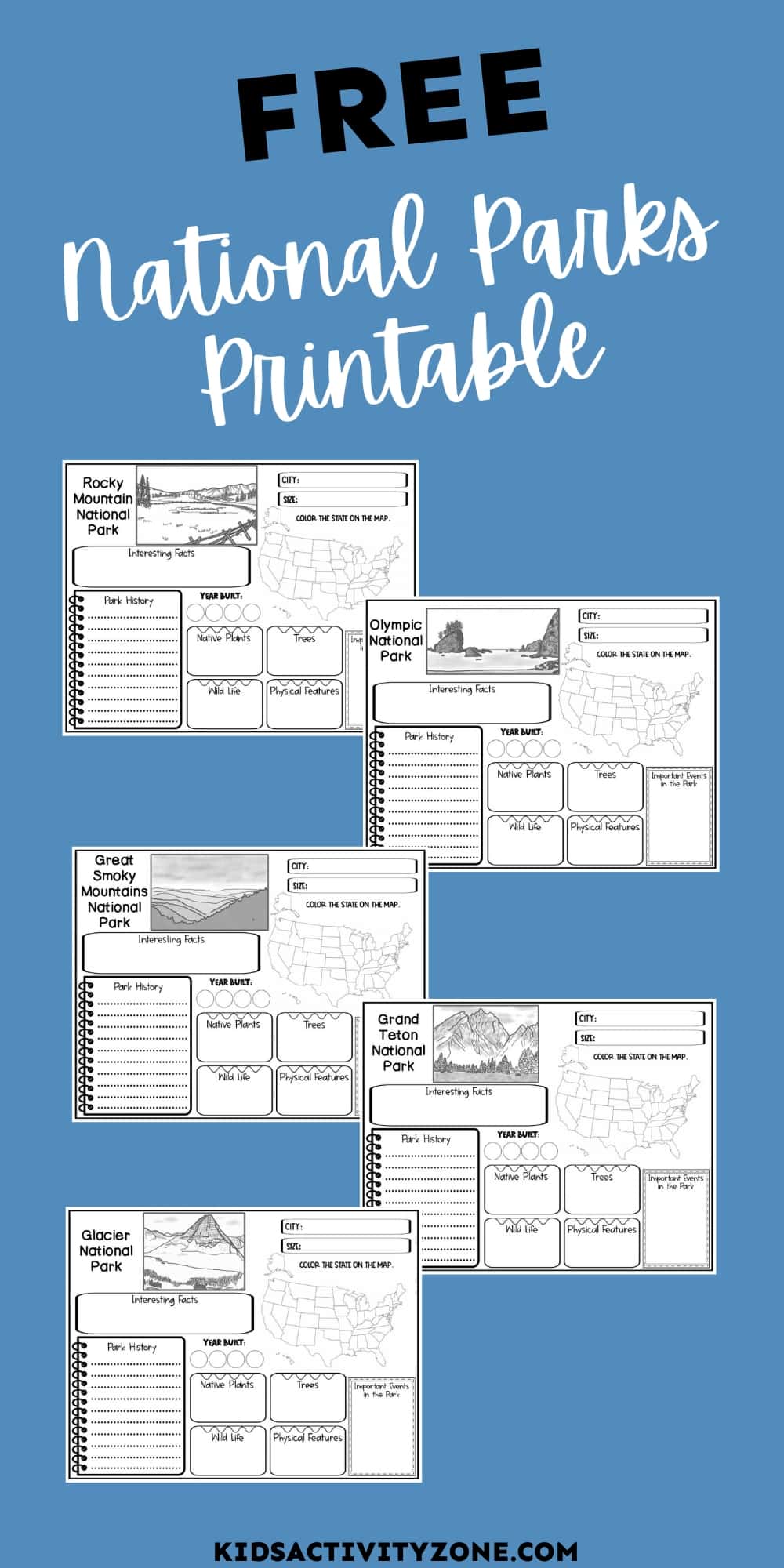 Get these free printable sheets designed to enhance students' knowledge of National Parks! Every National Park features a dedicated page where learners can jot down fascinating details, including the park's location, area, indigenous flora, wildlife, types of trees, historical background, and much more. These printables are an ideal addition to your National Park studies or to enrich your experience while exploring various National Parks.