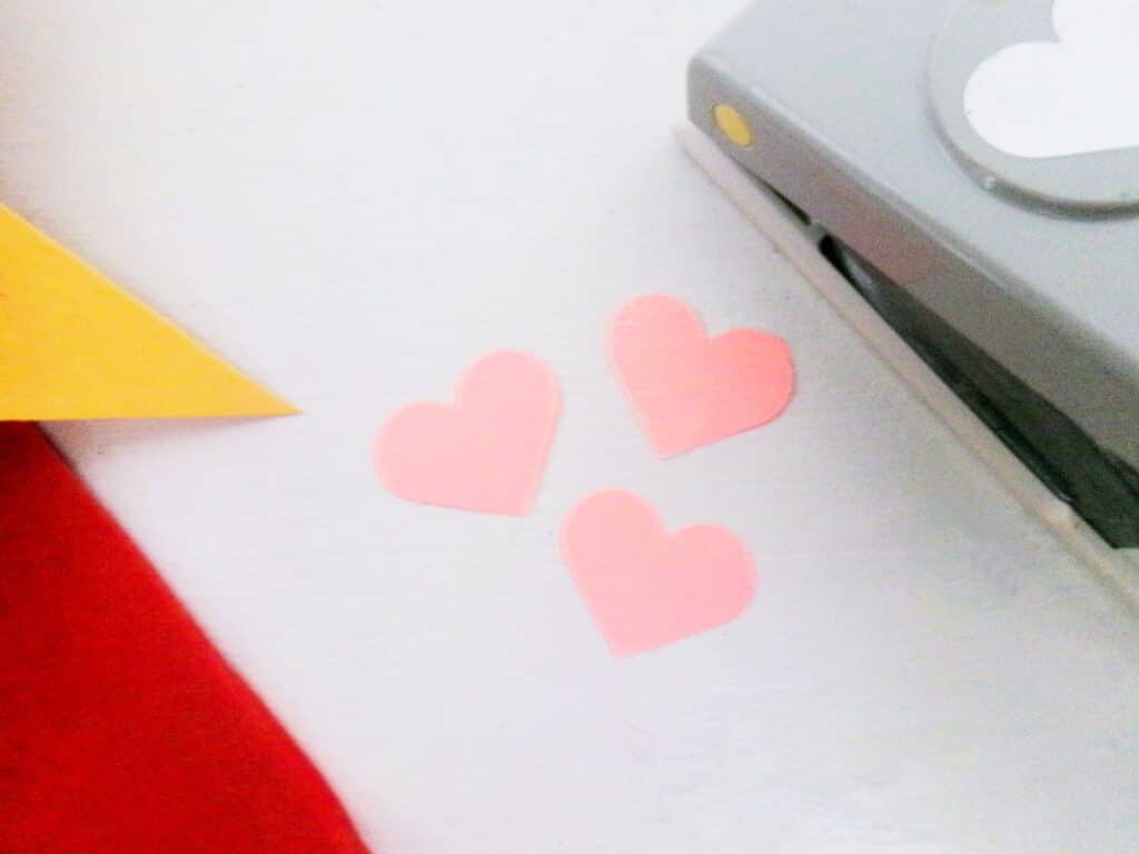 Lastly, cut out hearts in a different color cardstock.
