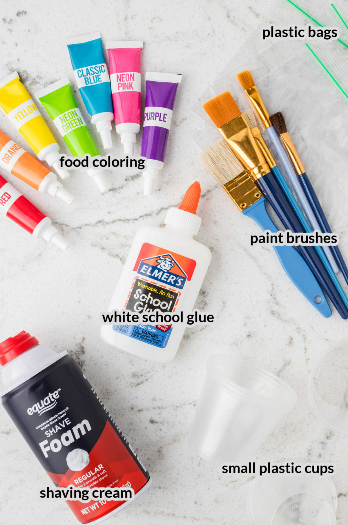 Overhead image of the Puffy Paint Supplies