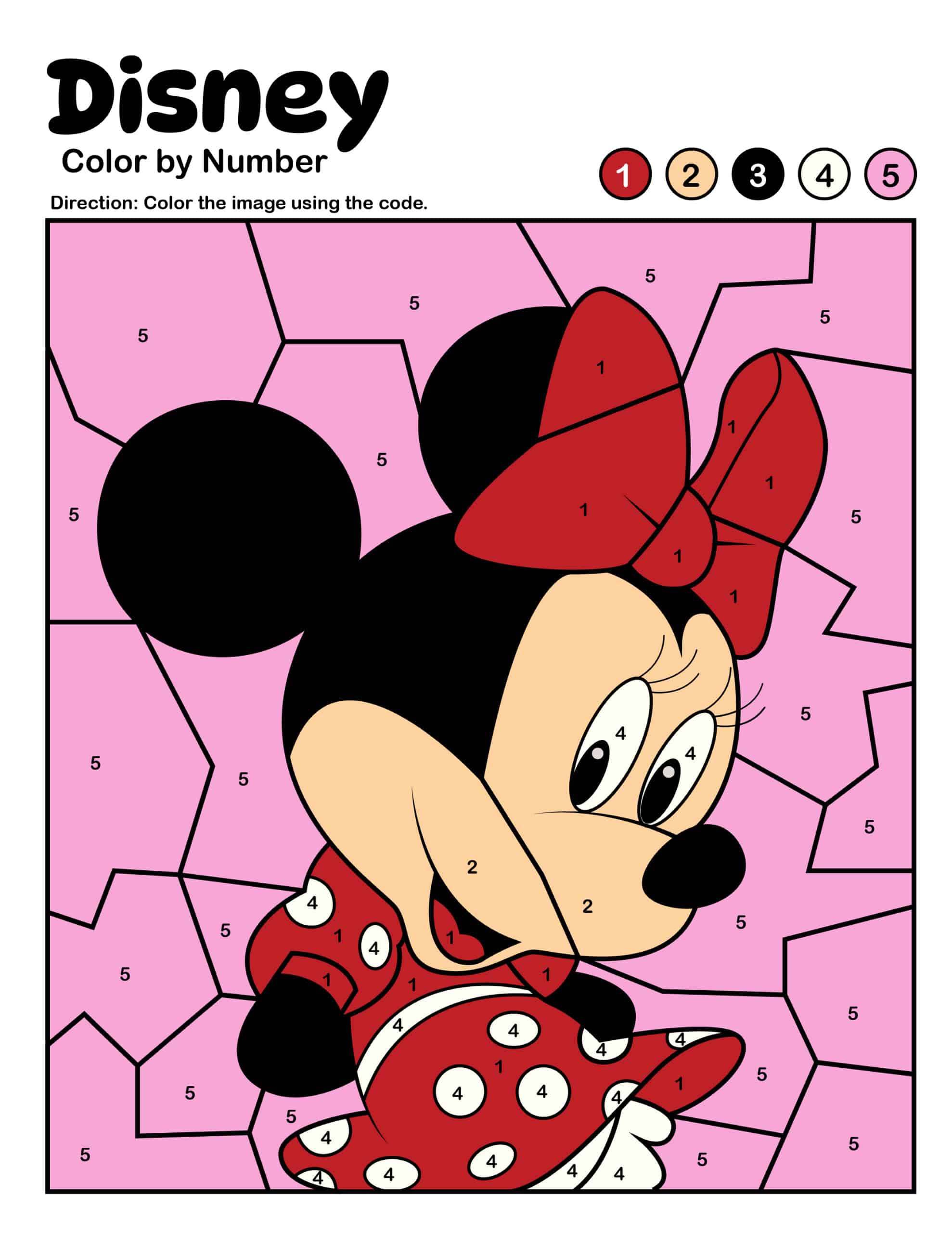 Colored in Minnie Mouse Color by Number Page