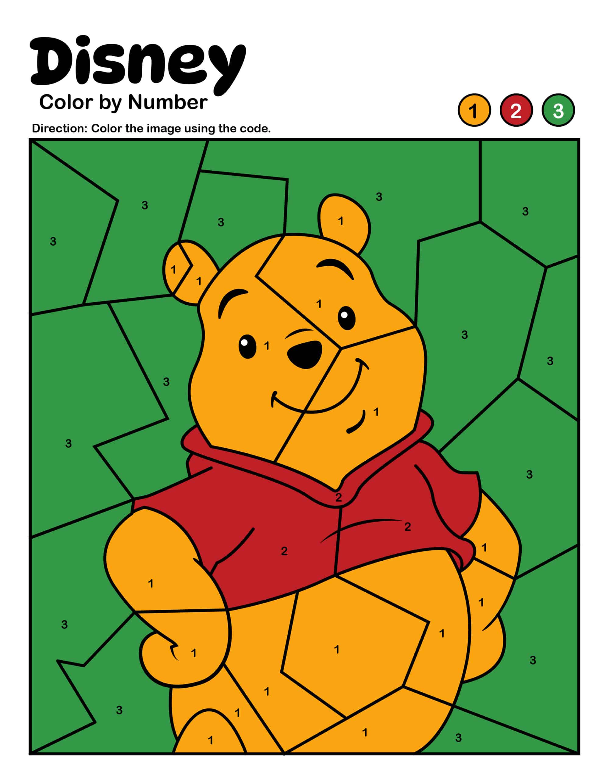 Colored in Winnie the Pooh Color by Number Page