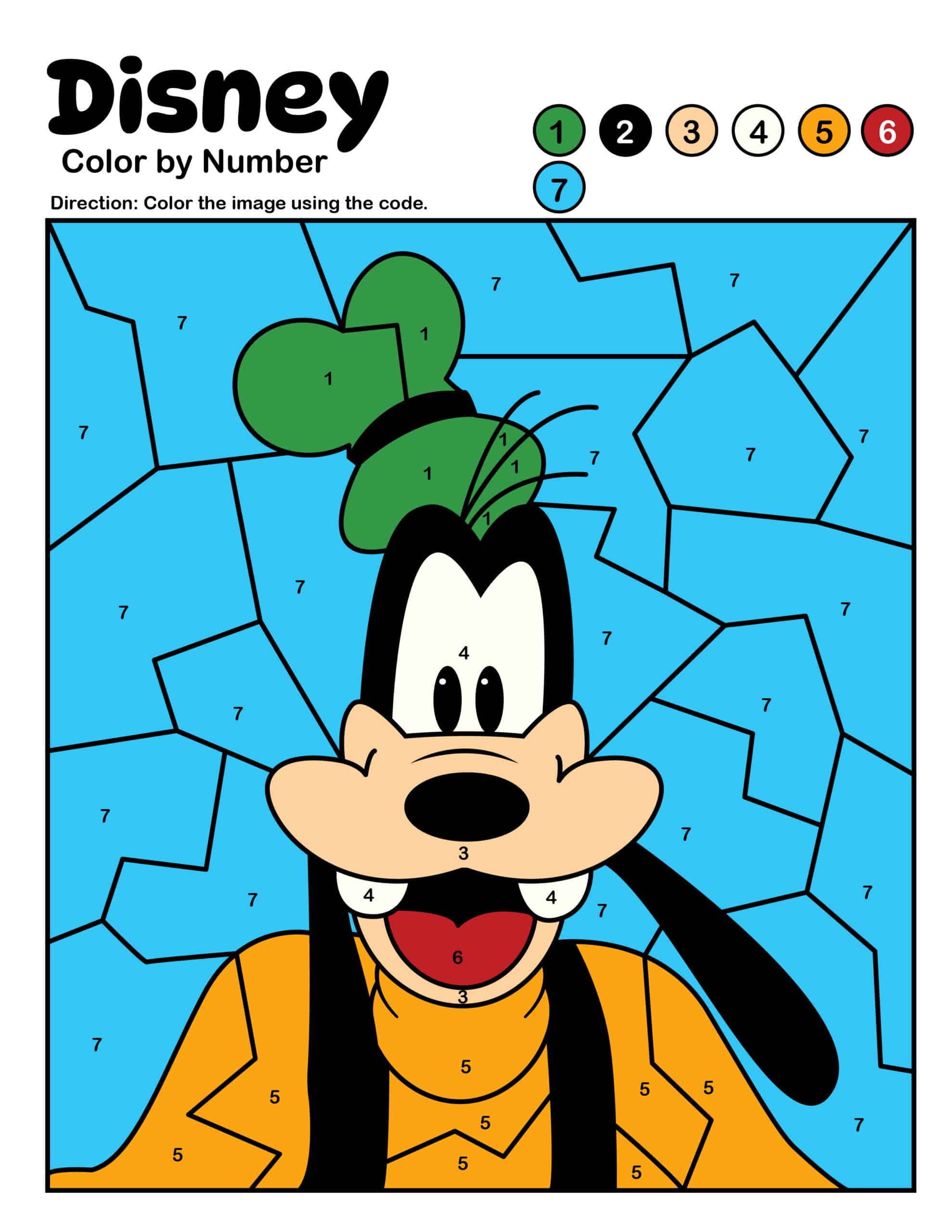 Colored in Goofy Color by Number Page
