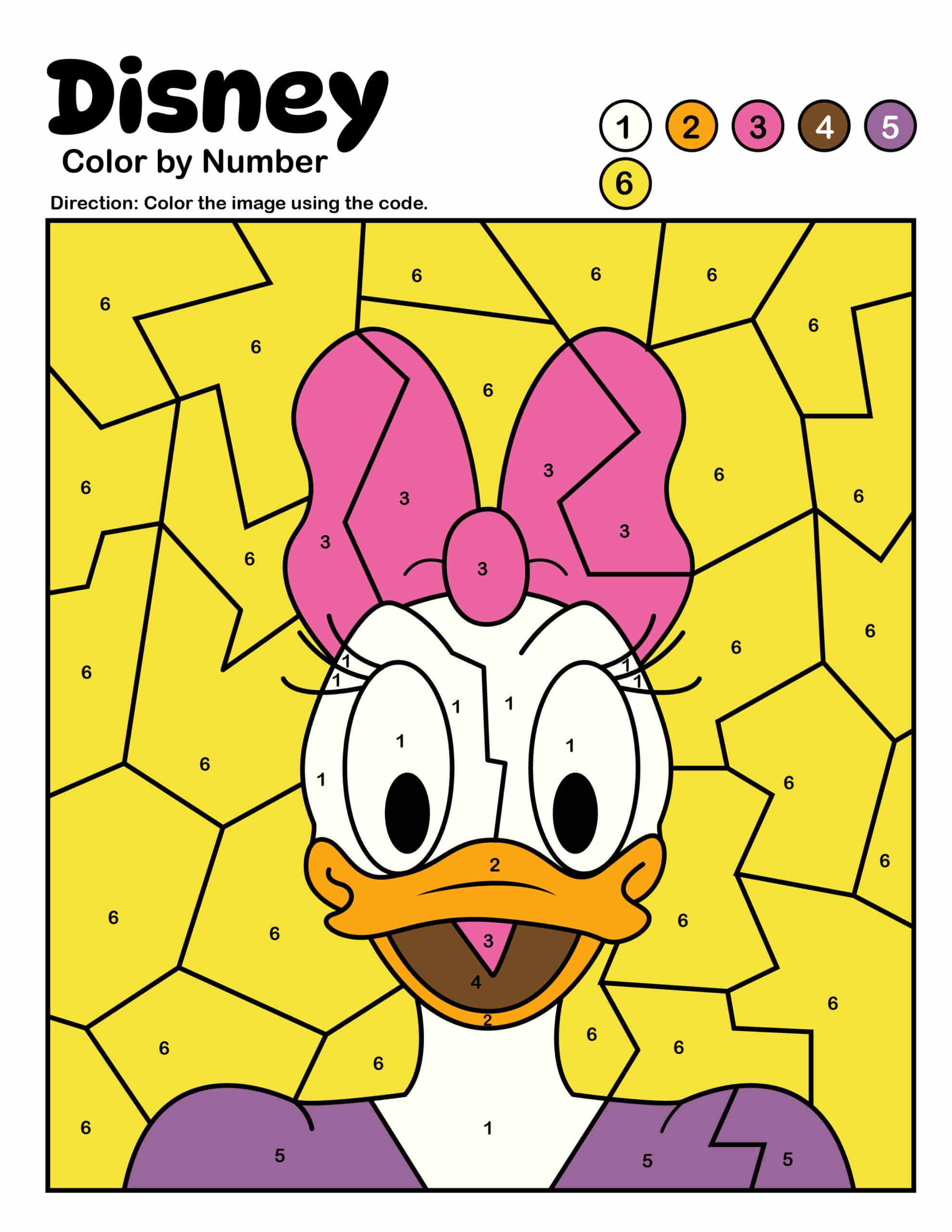 Colored in Daisy Color by Number Page