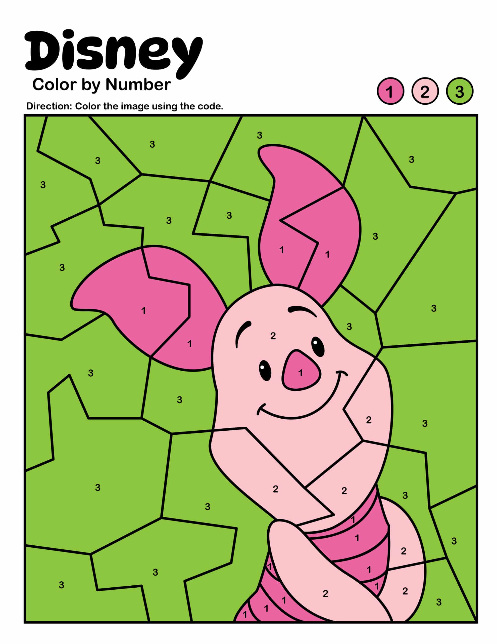 Colored in Piglet Color by Number Page
