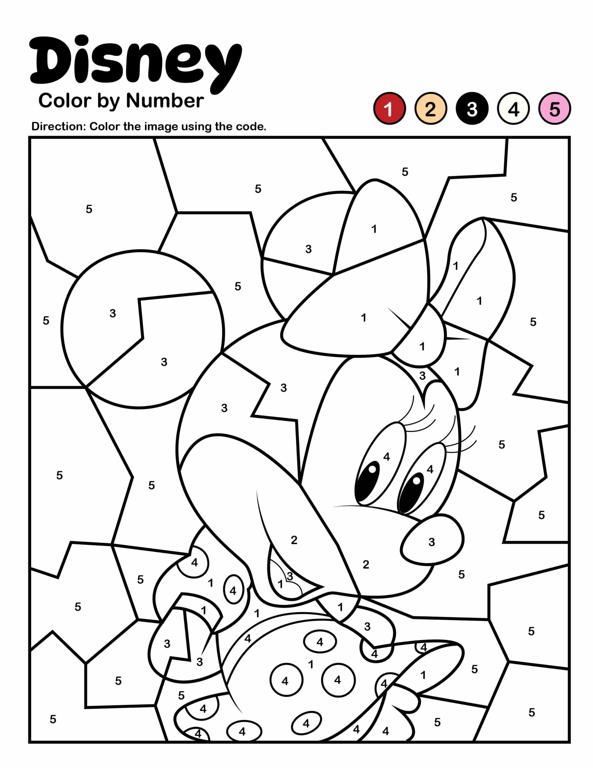 Minnie Mouse Color by Number Printable