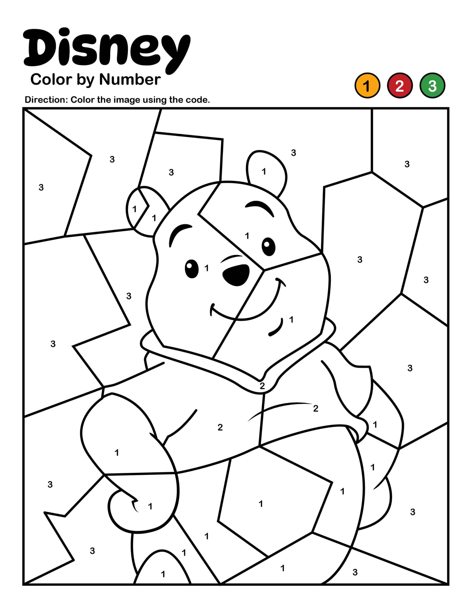 Pooh Color by Number Printable