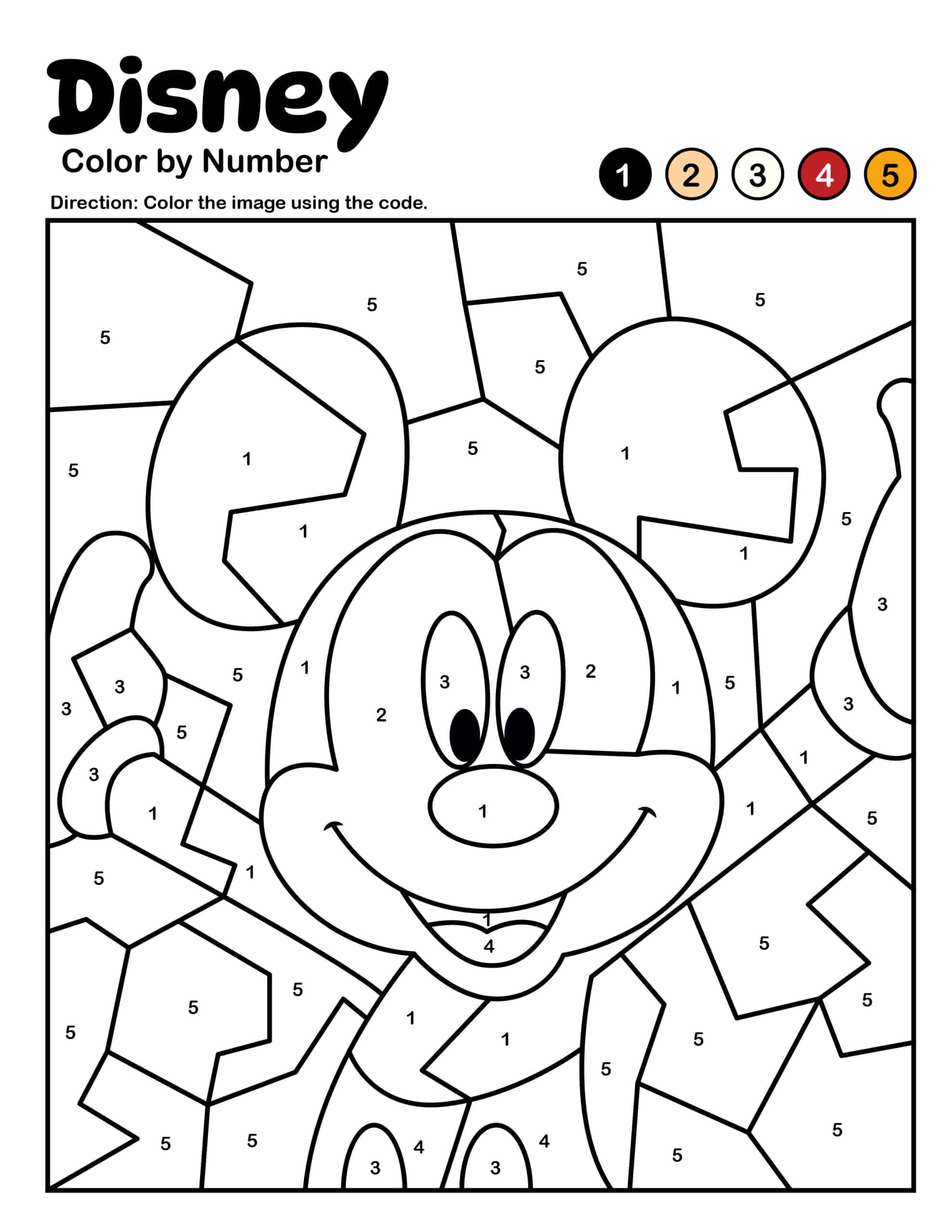 Mickey Mouse Color by Number Printable