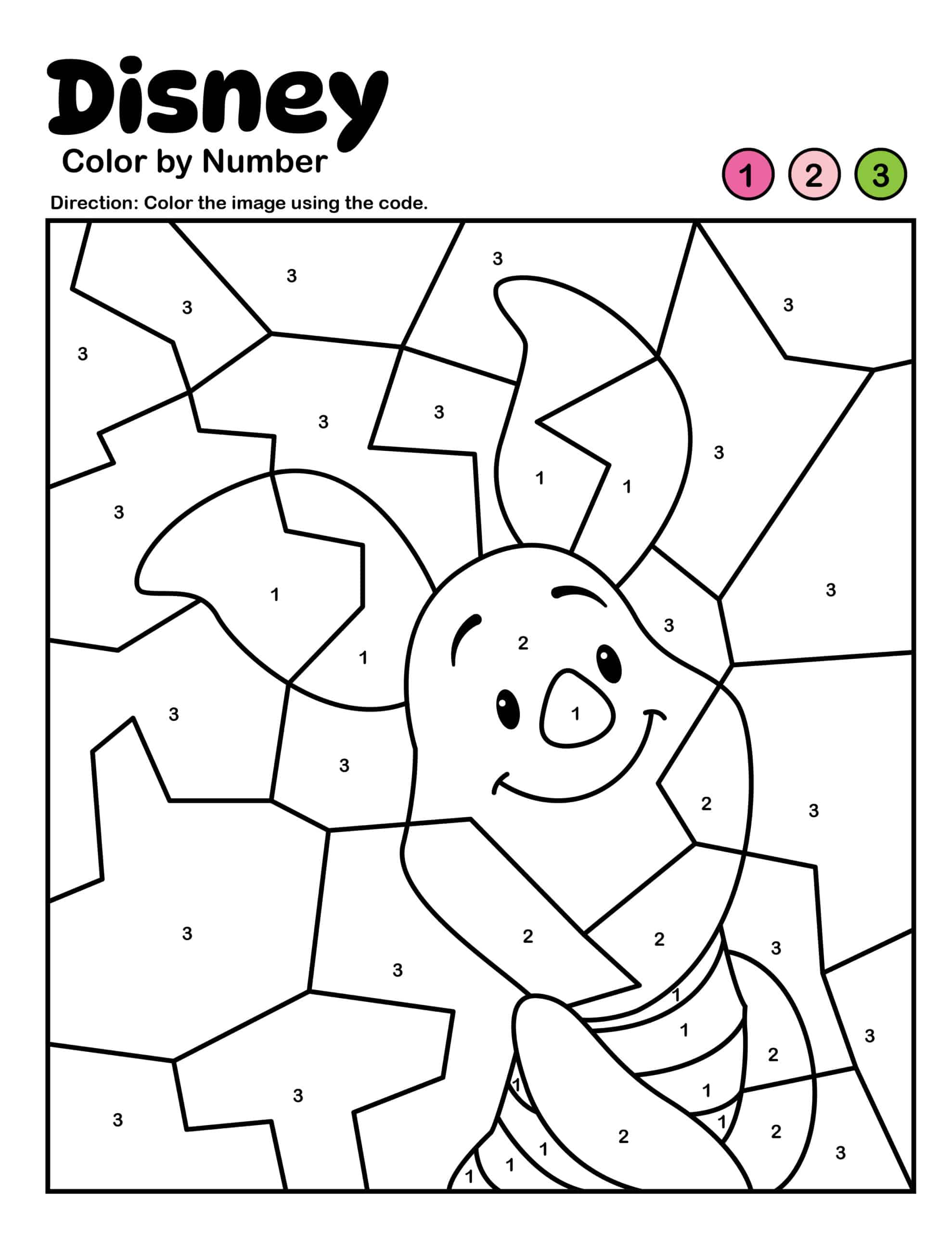 Piglet Color by Number Printable