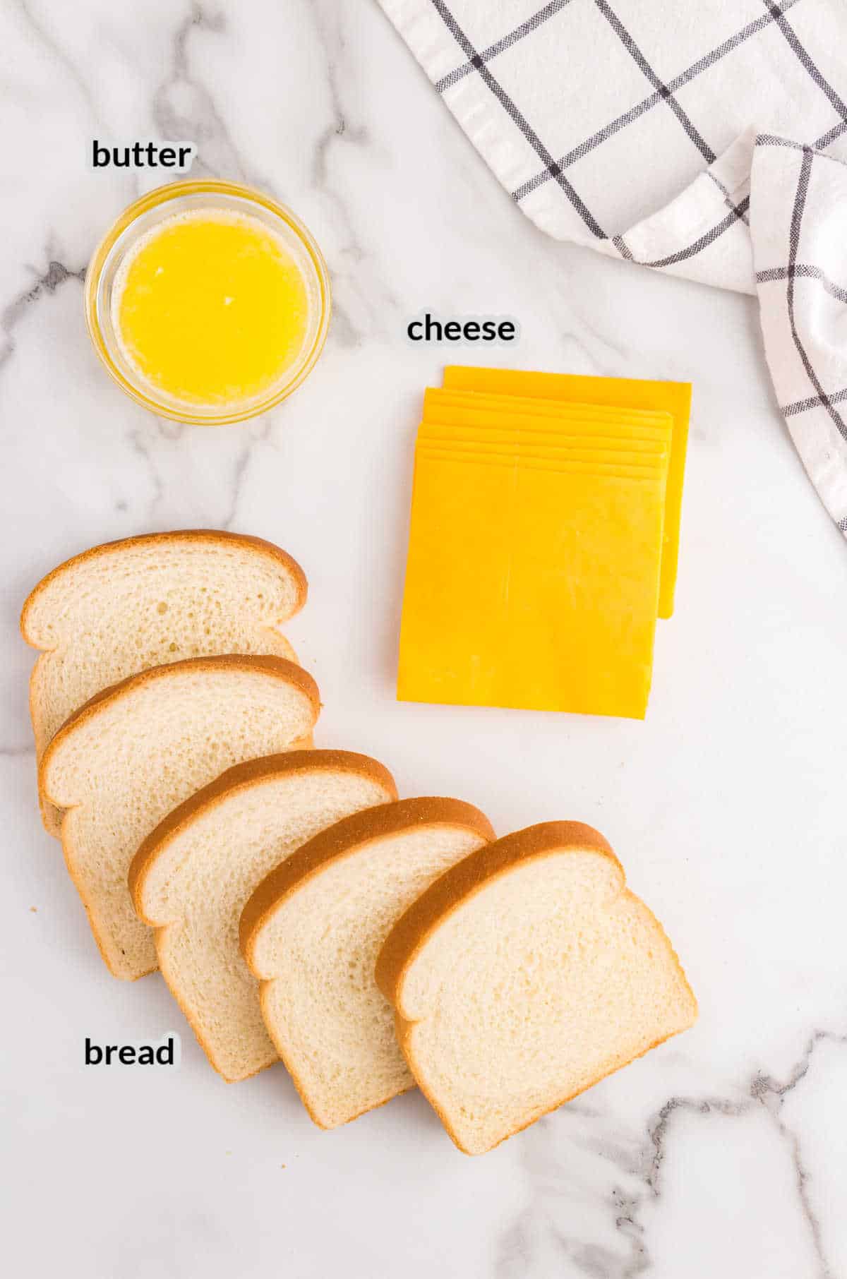 Overhead Image of theGrilled Cheese Roll Ups Ingredients