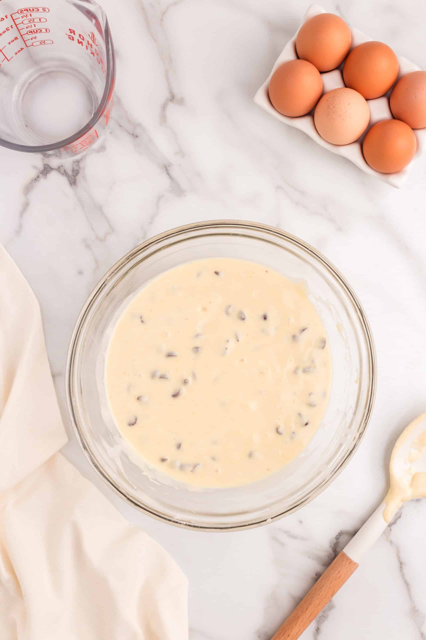 Pancake Mix ready to cook on a heated griddle.