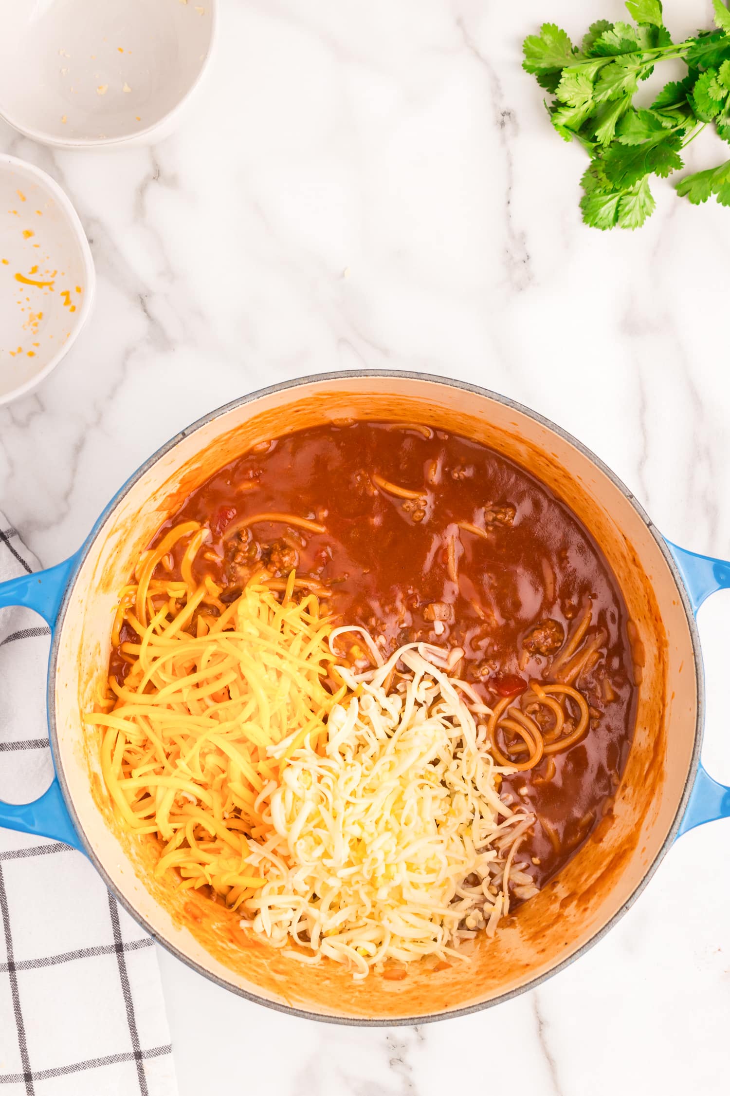 Add in the cheese with 5 minutes left to cook.