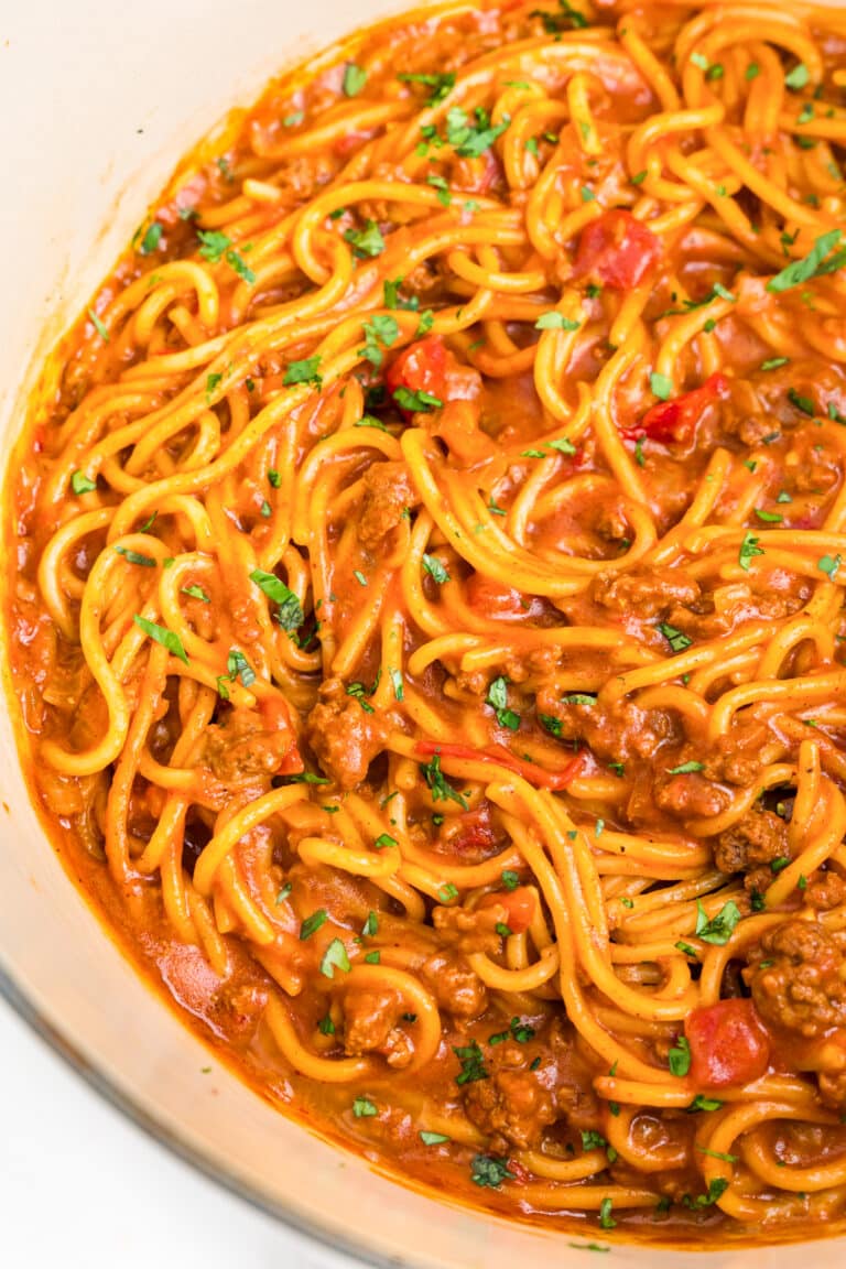 Close up photo of completed Taco Spaghetti