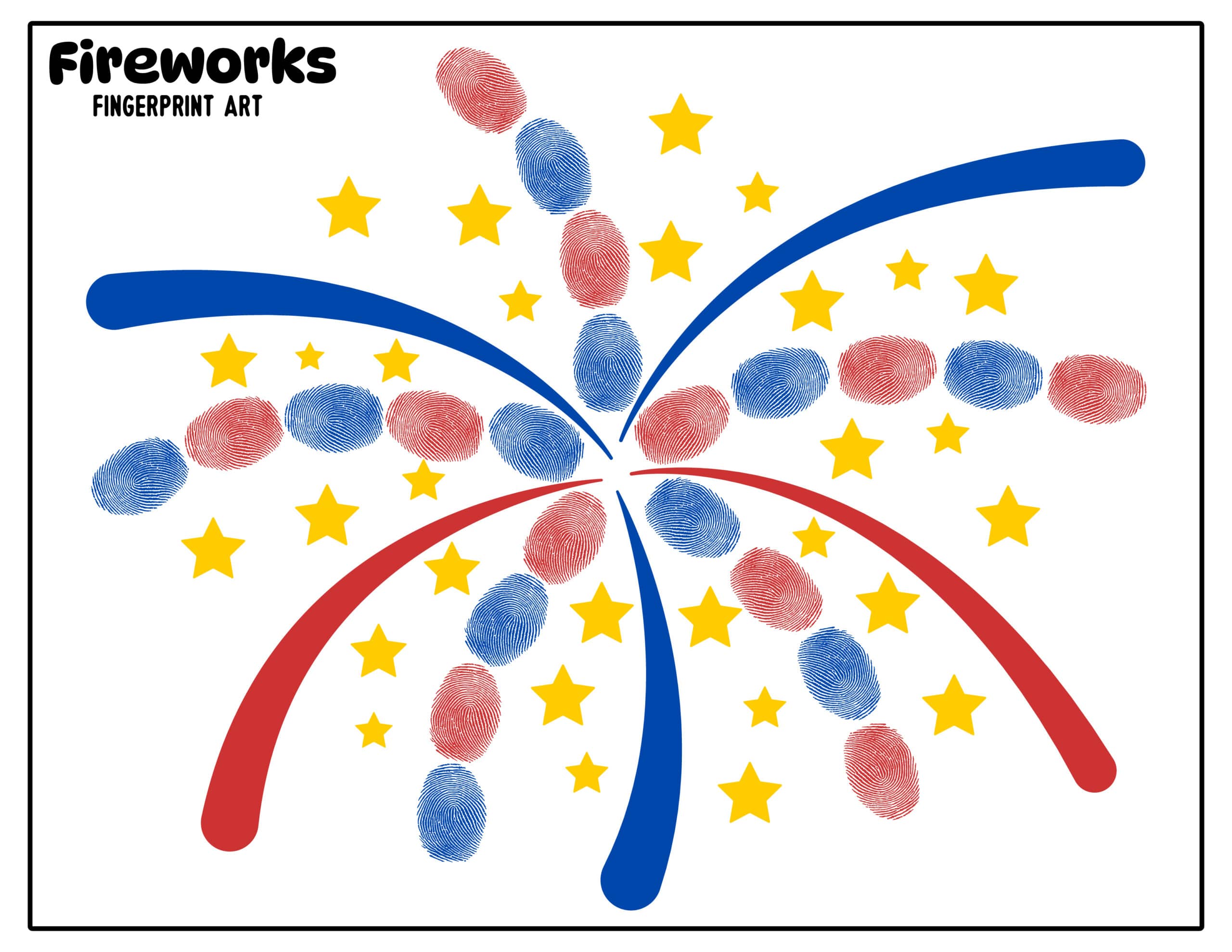 4th of July fingerprint art printable Starburst with finger prints