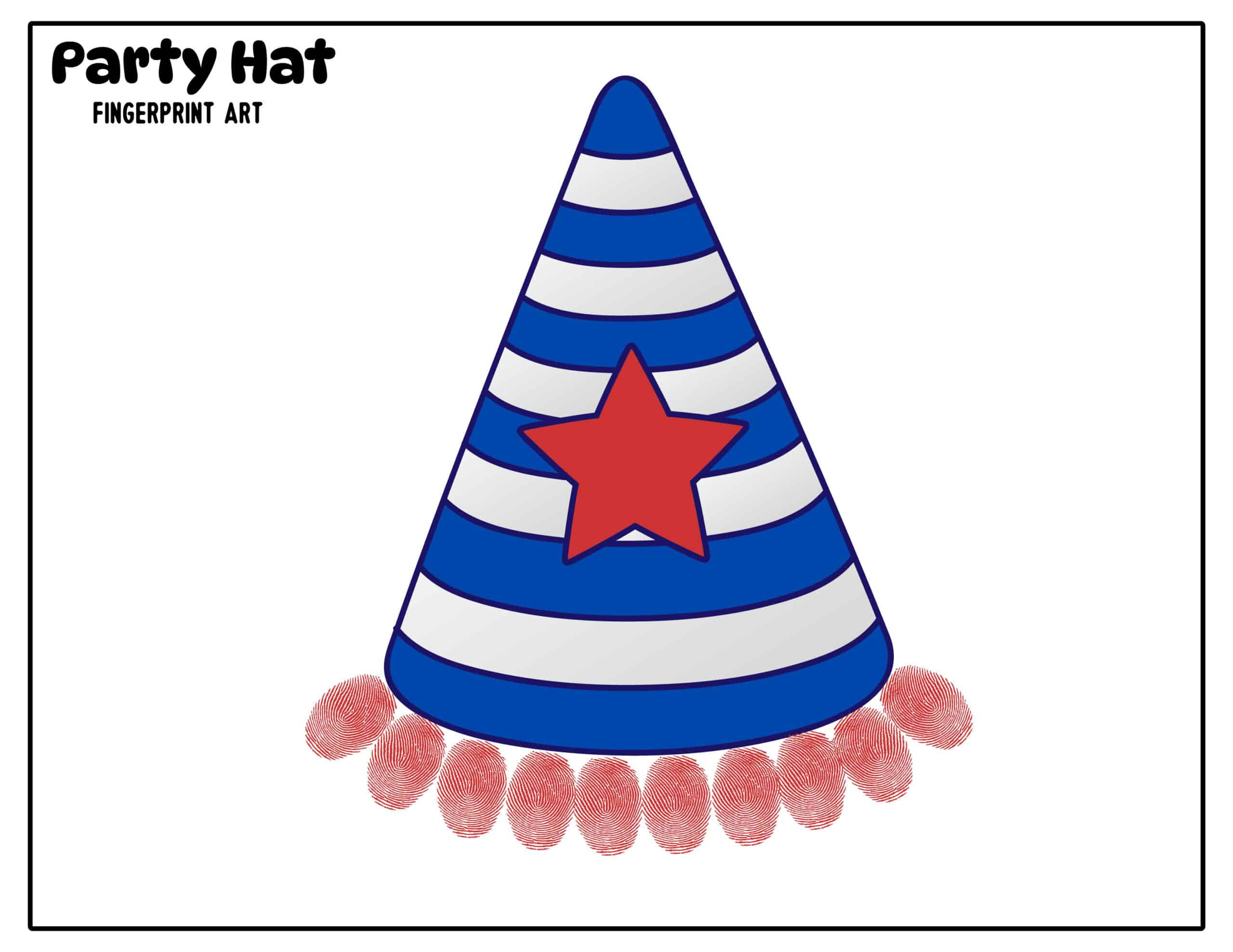 4th of July fingerprint art printable red white and blue party hat with finger prints