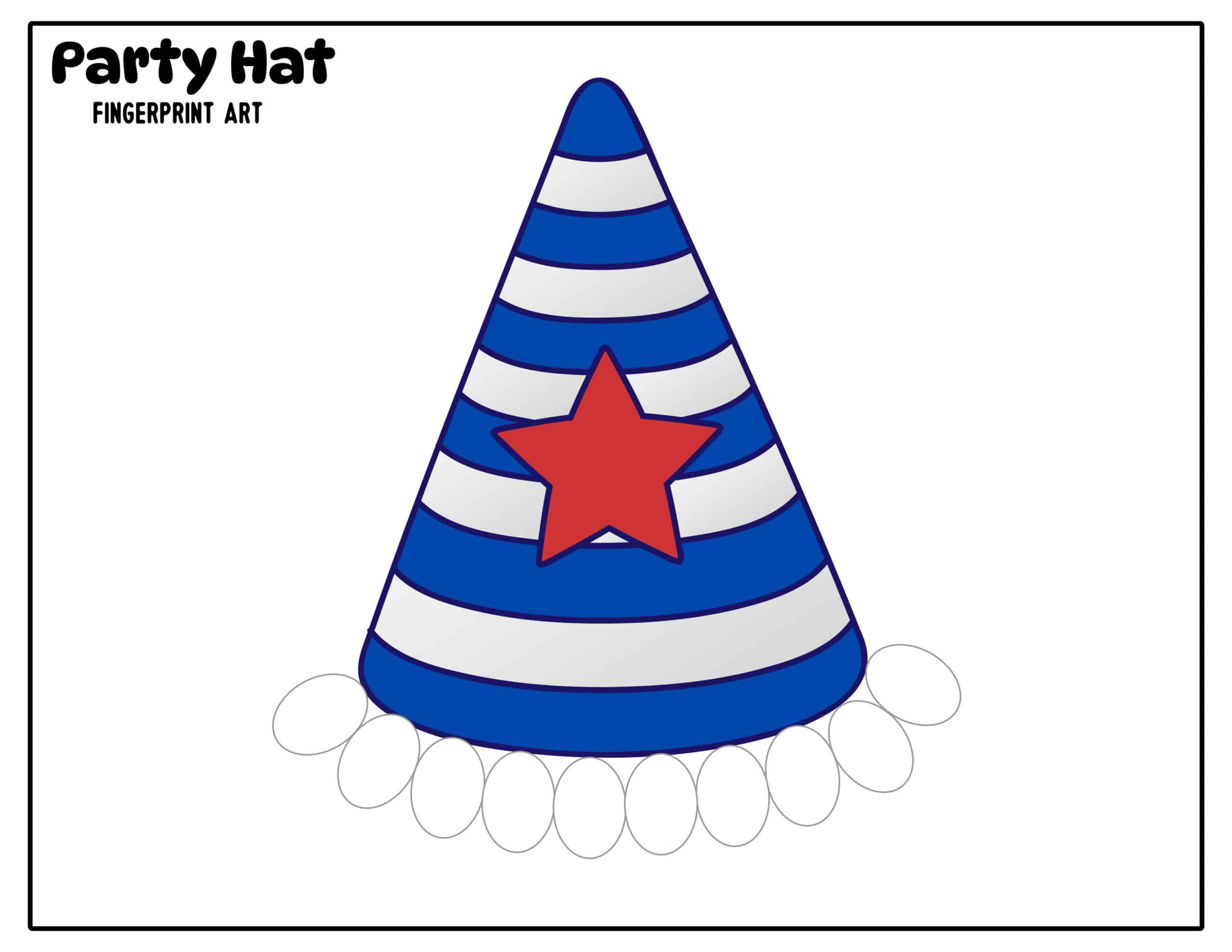 4th of July fingerprint art printable red white and blue party hat without finger prints