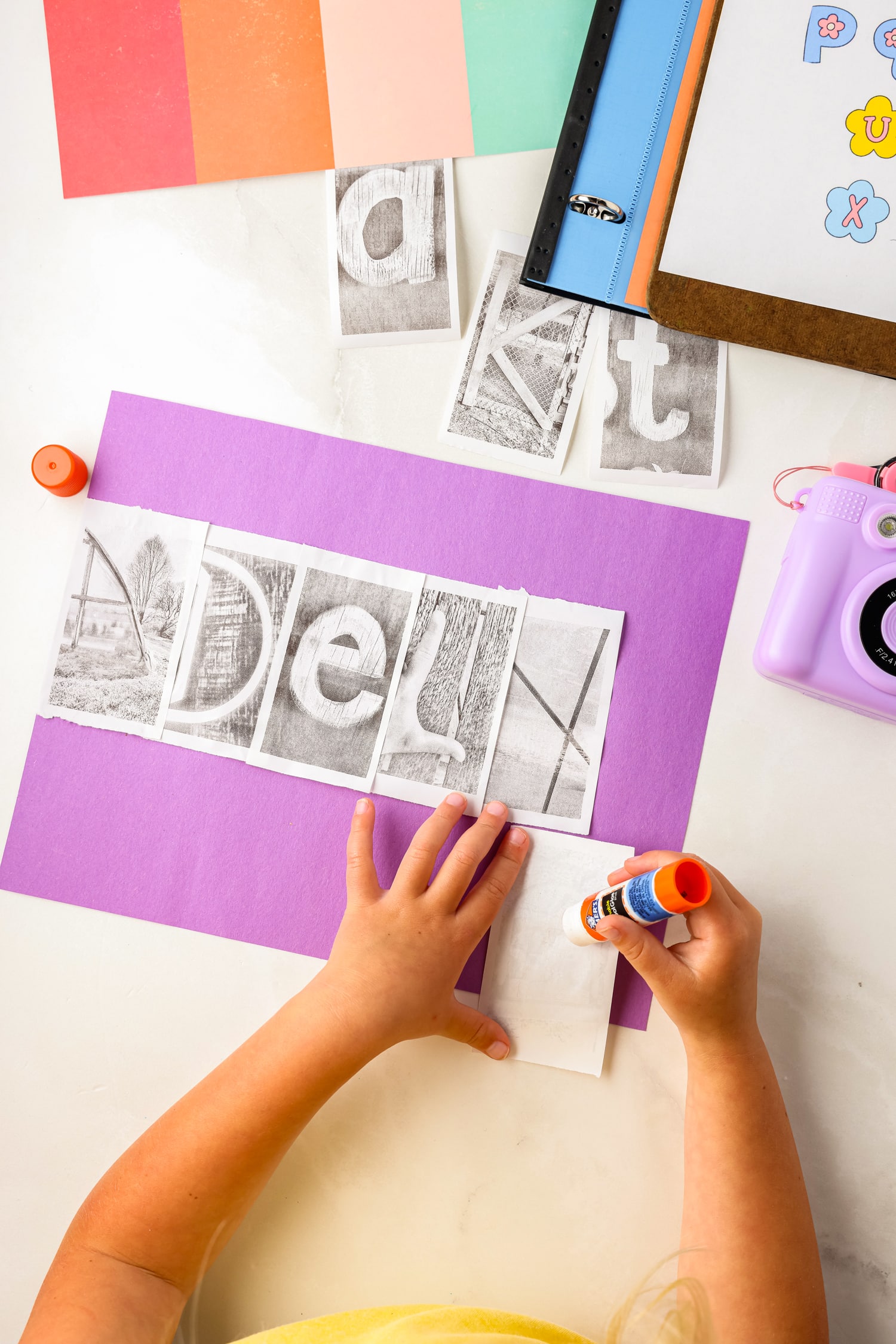 Glue the letters onto construction paper to make a word.