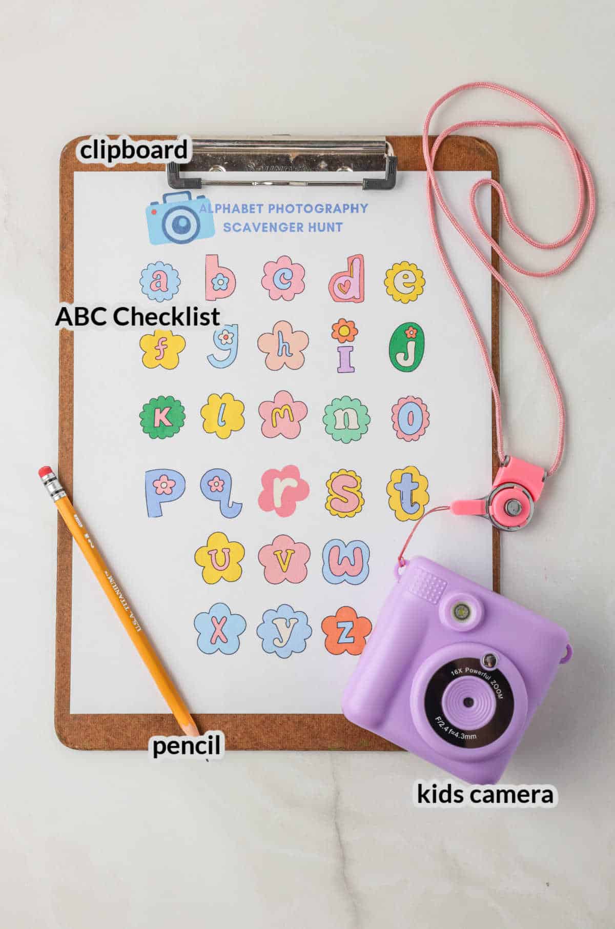 Overhead Image of the Alphabet Scavenger Hunt Supplies