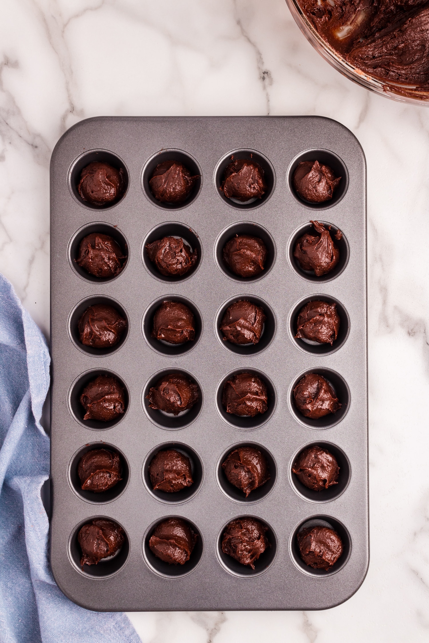Mini Brownies ready to be baked.