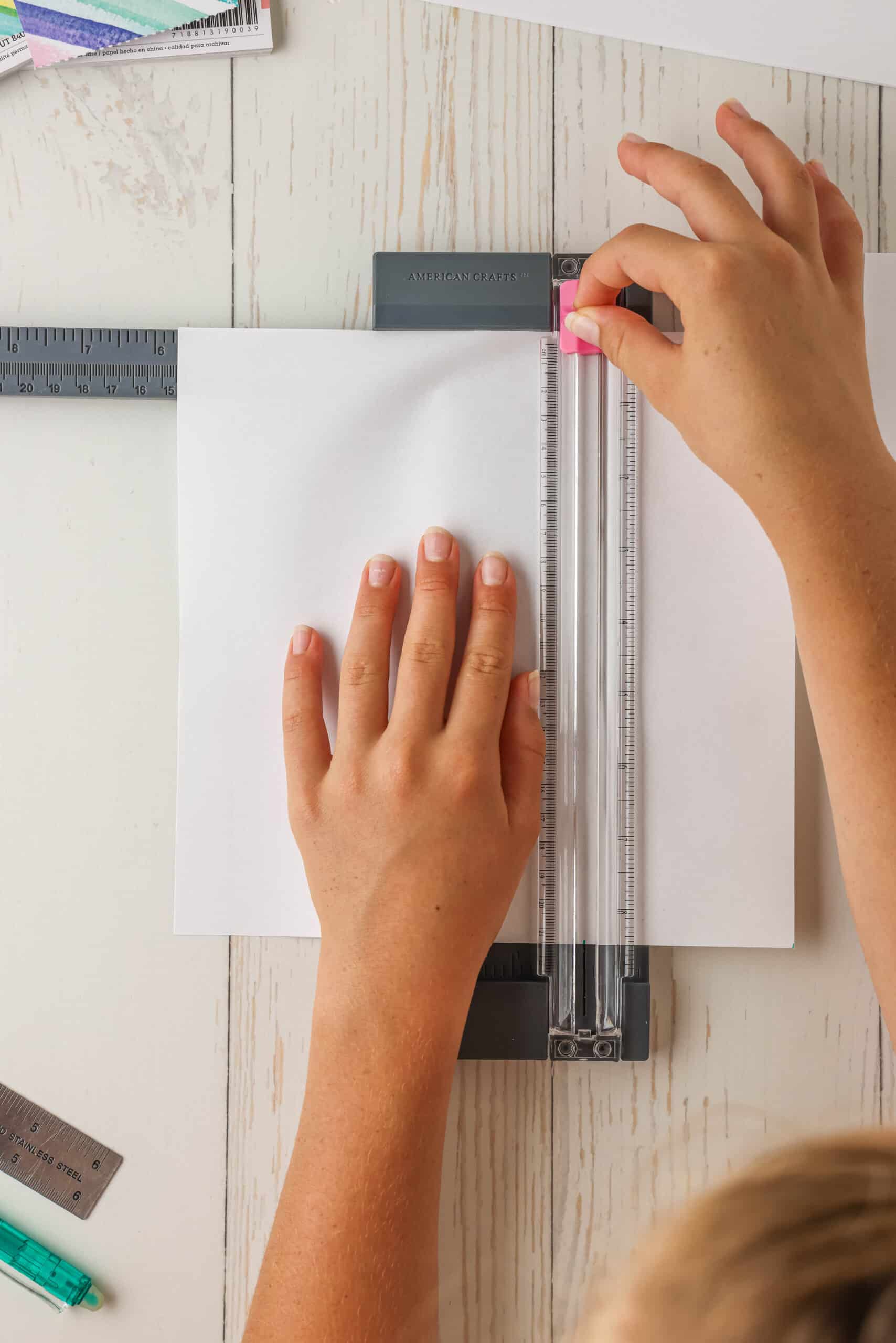 Using a Paper cutter, cut the 3 strips 8 1/2" by 2 3/4"