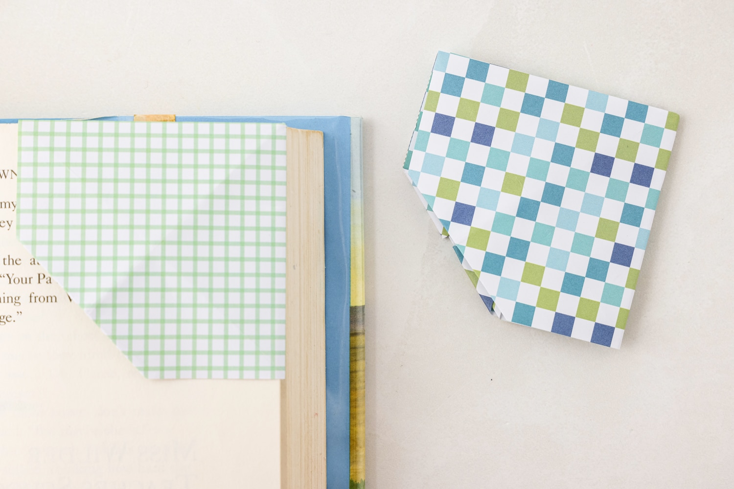 Two completed origami bookmarks.
