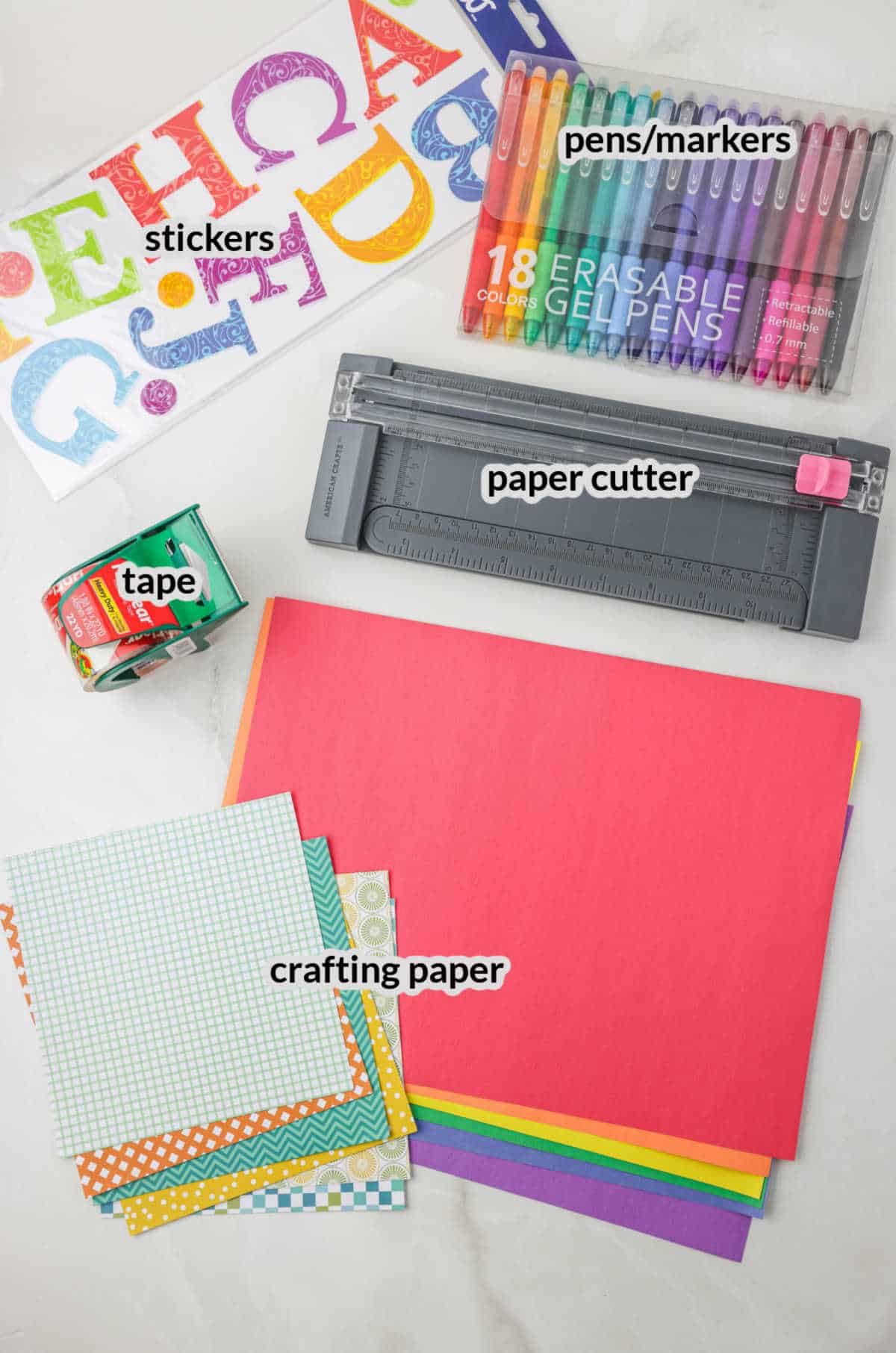 Overhead Image of the Origami Corner Bookmarks Supplies