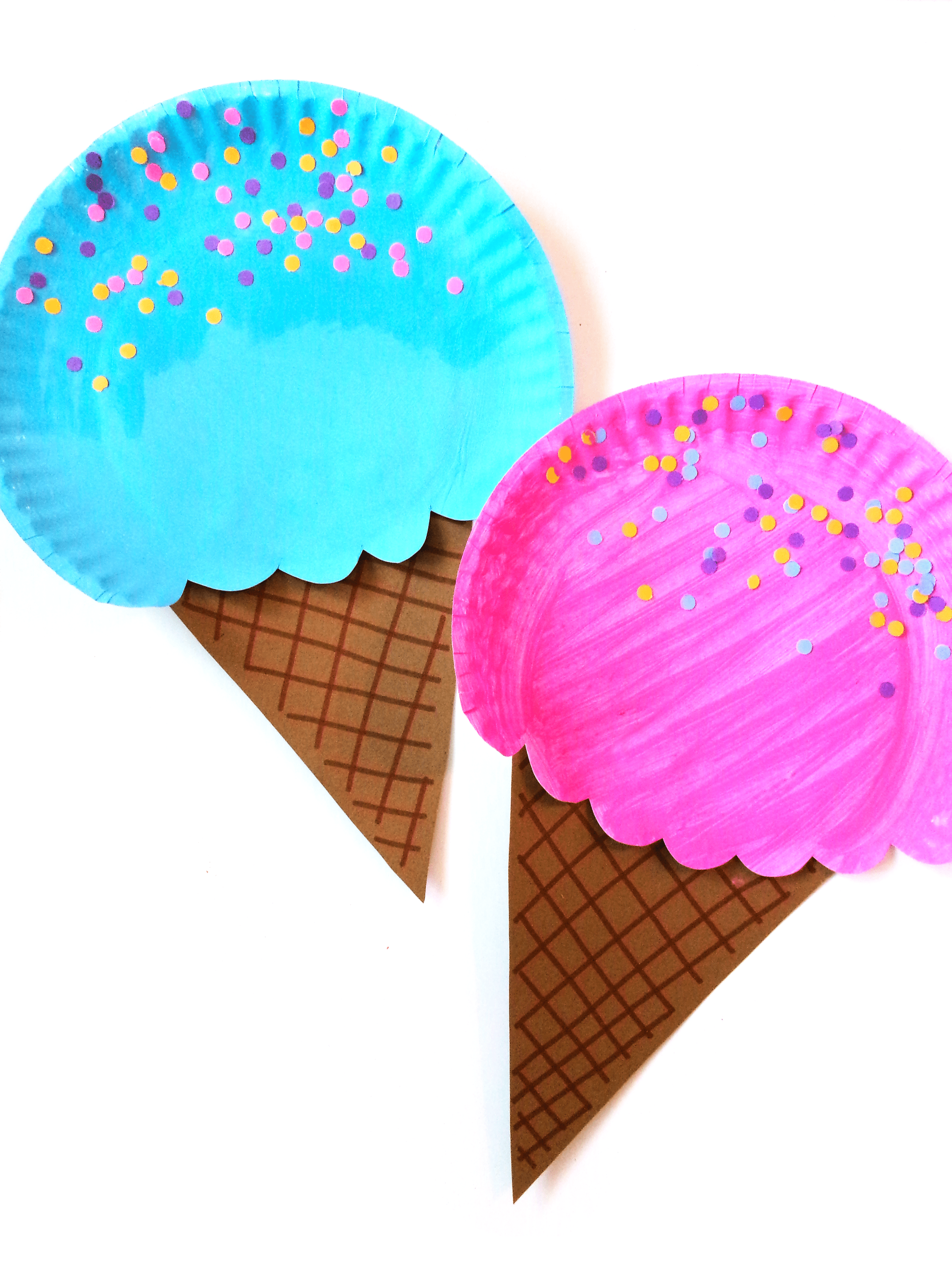 Close up of two completed ice cream cone Crafts.