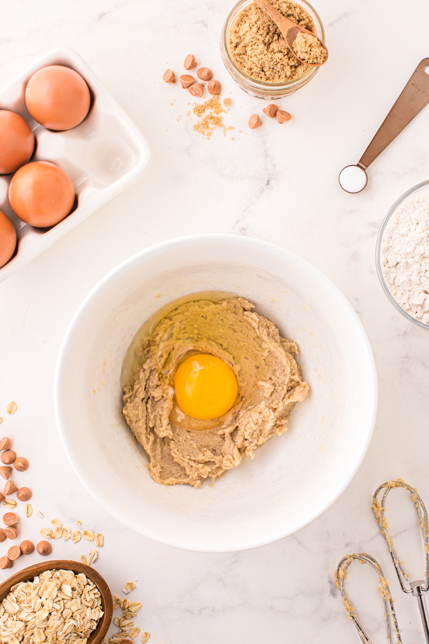 Beat in the egg until combined.