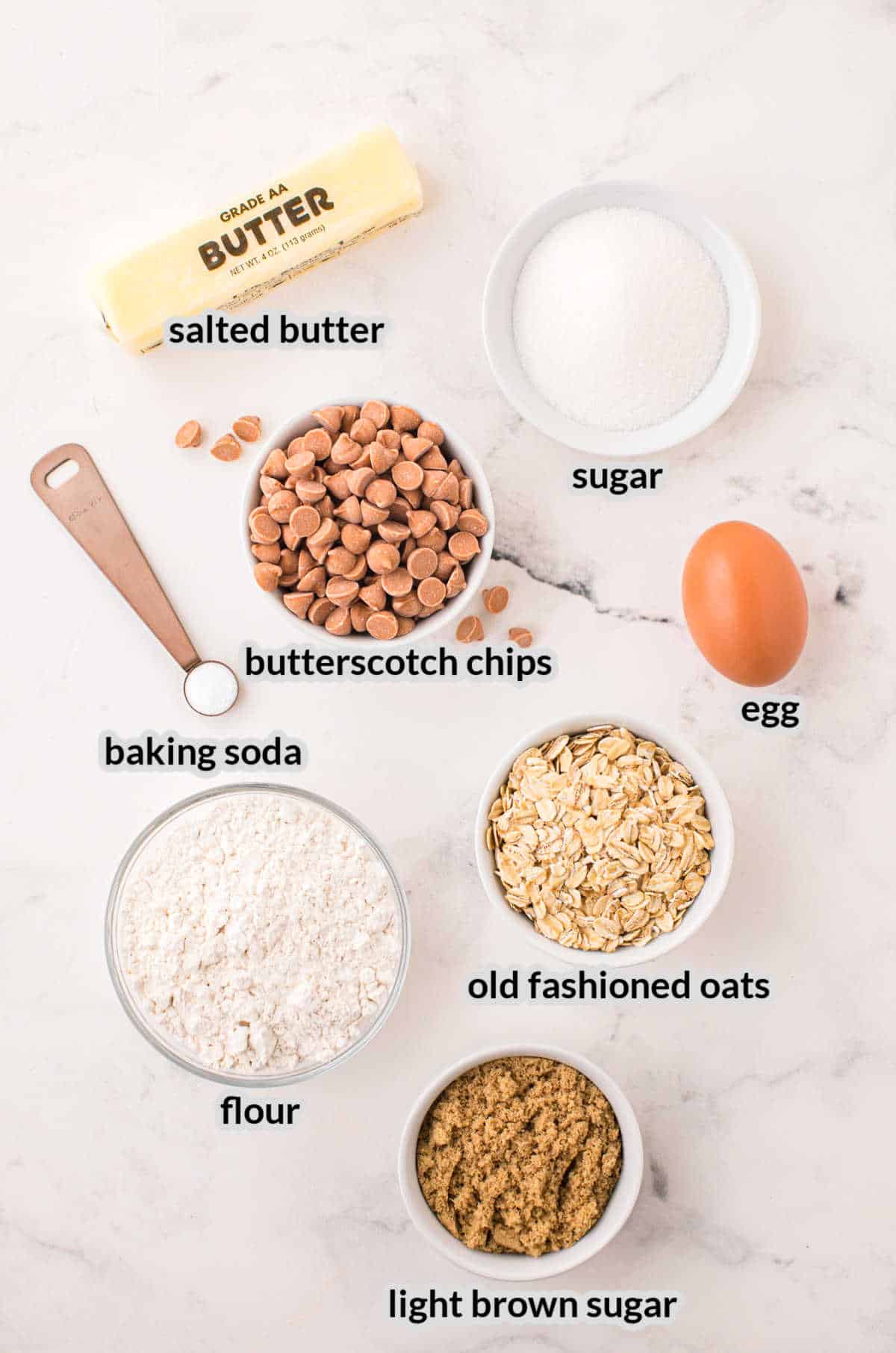 Overhead Image of the Oatmeal Butterscotch Cookies Ingredients