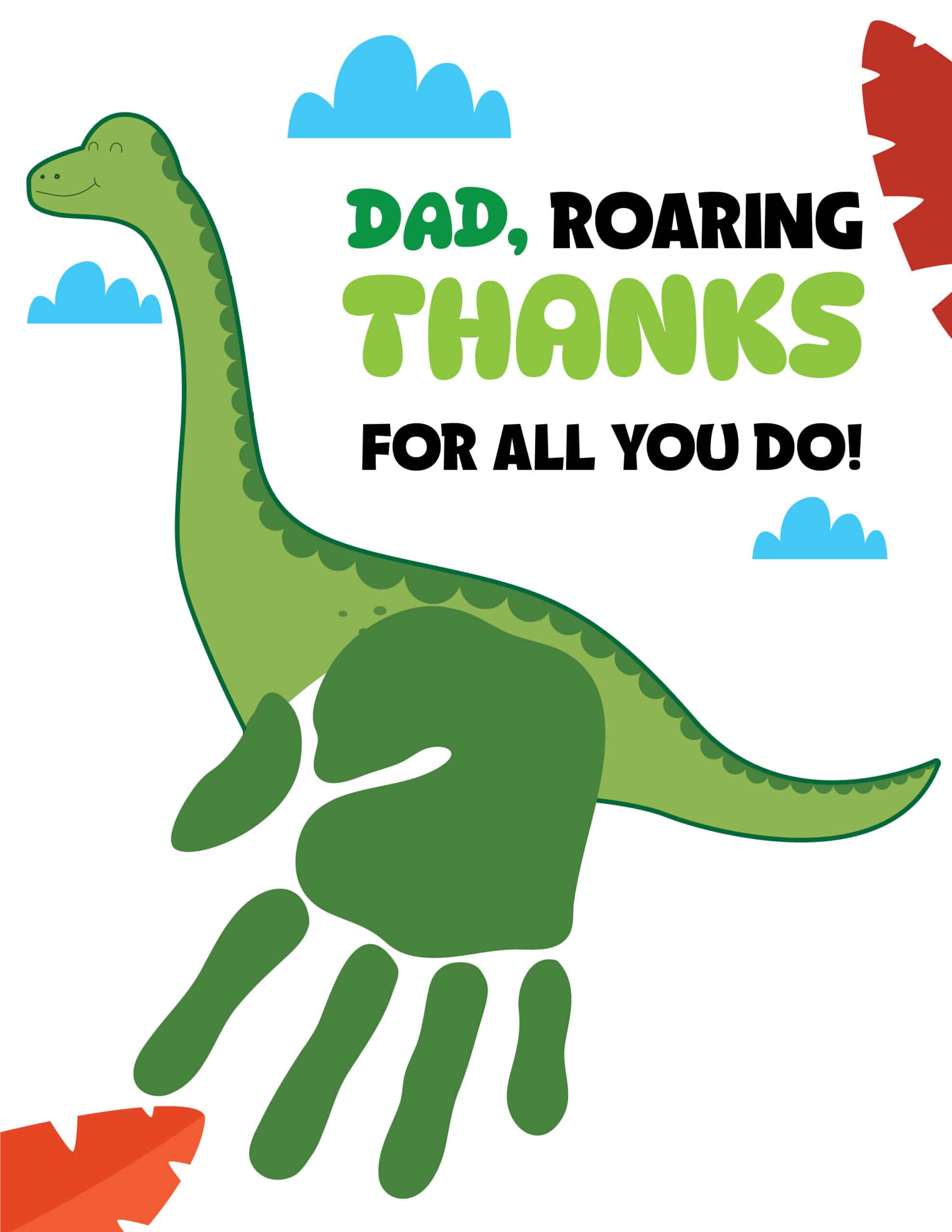Dad Roaring Thanks Handprint Printable