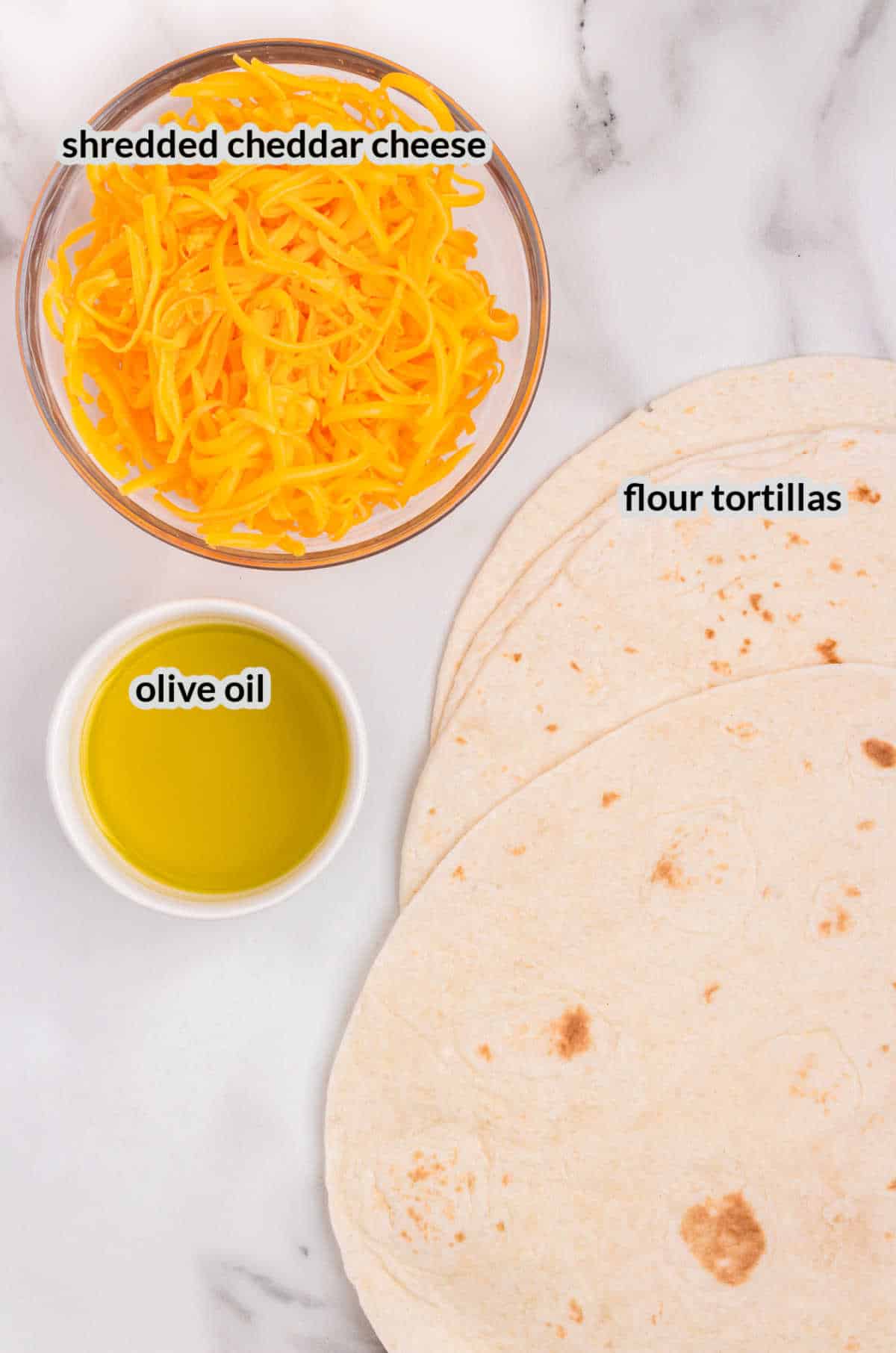 Overhead Image of Cheese Quesadilla Ingredients