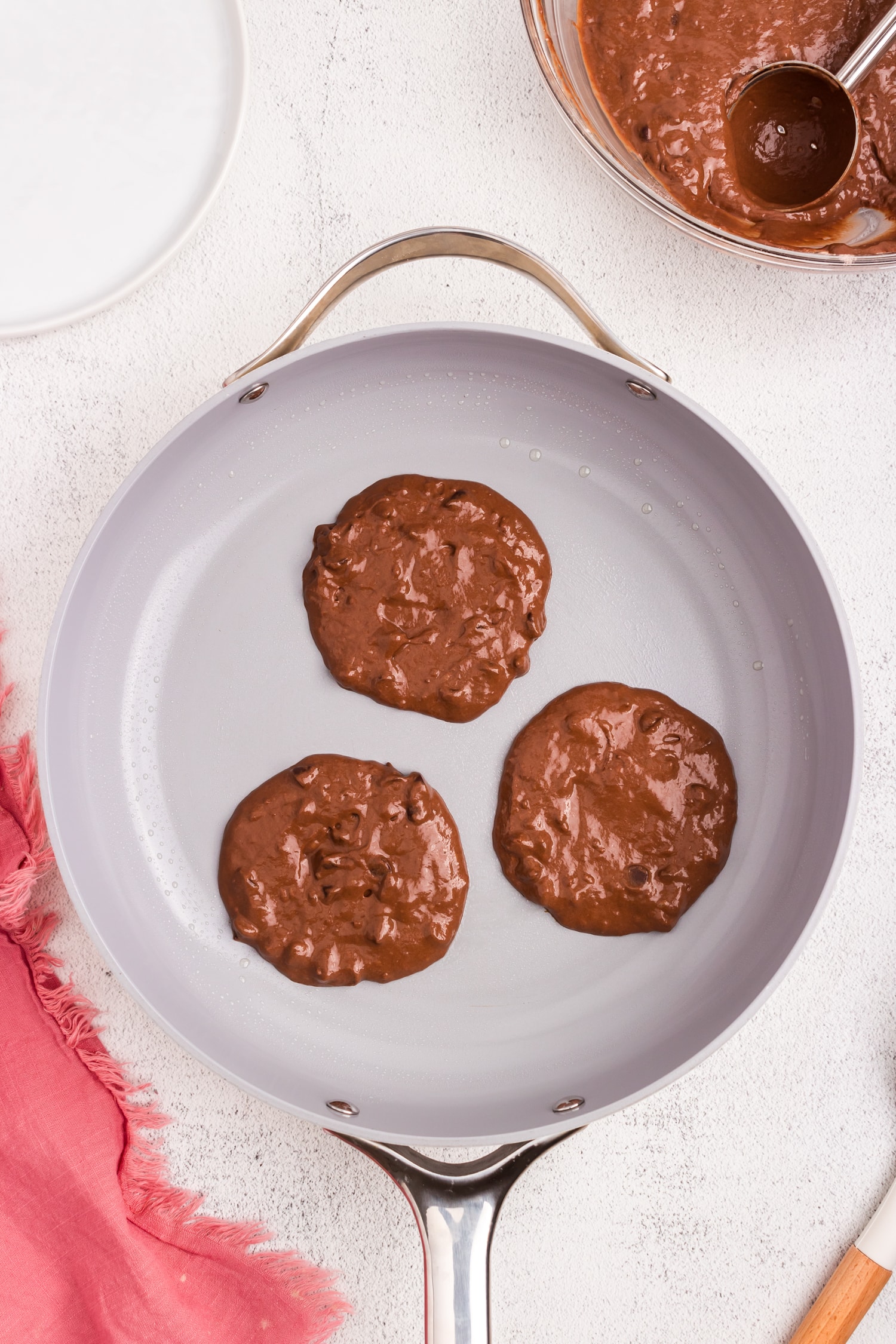 Chocolate Pancakes in stovetop pan