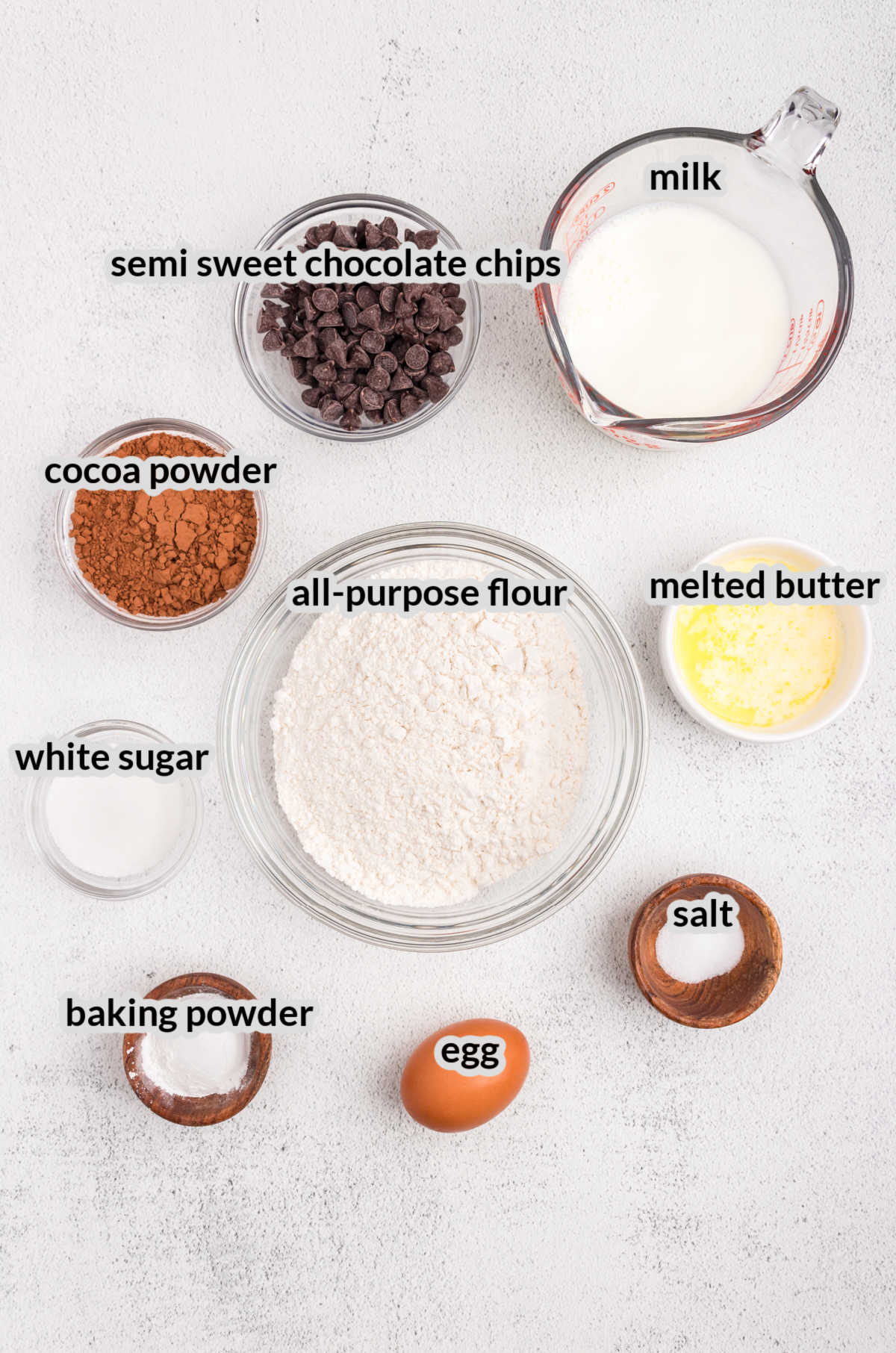 Overhead Image of Chocolate Pancakes Ingredients