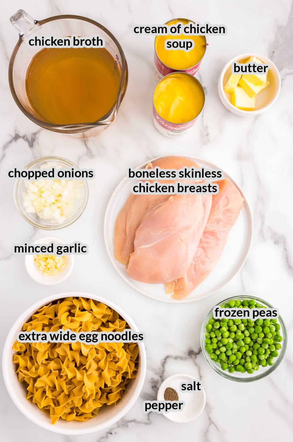 Overhead Image of Crock Pot Chicken and Noodles Ingredients