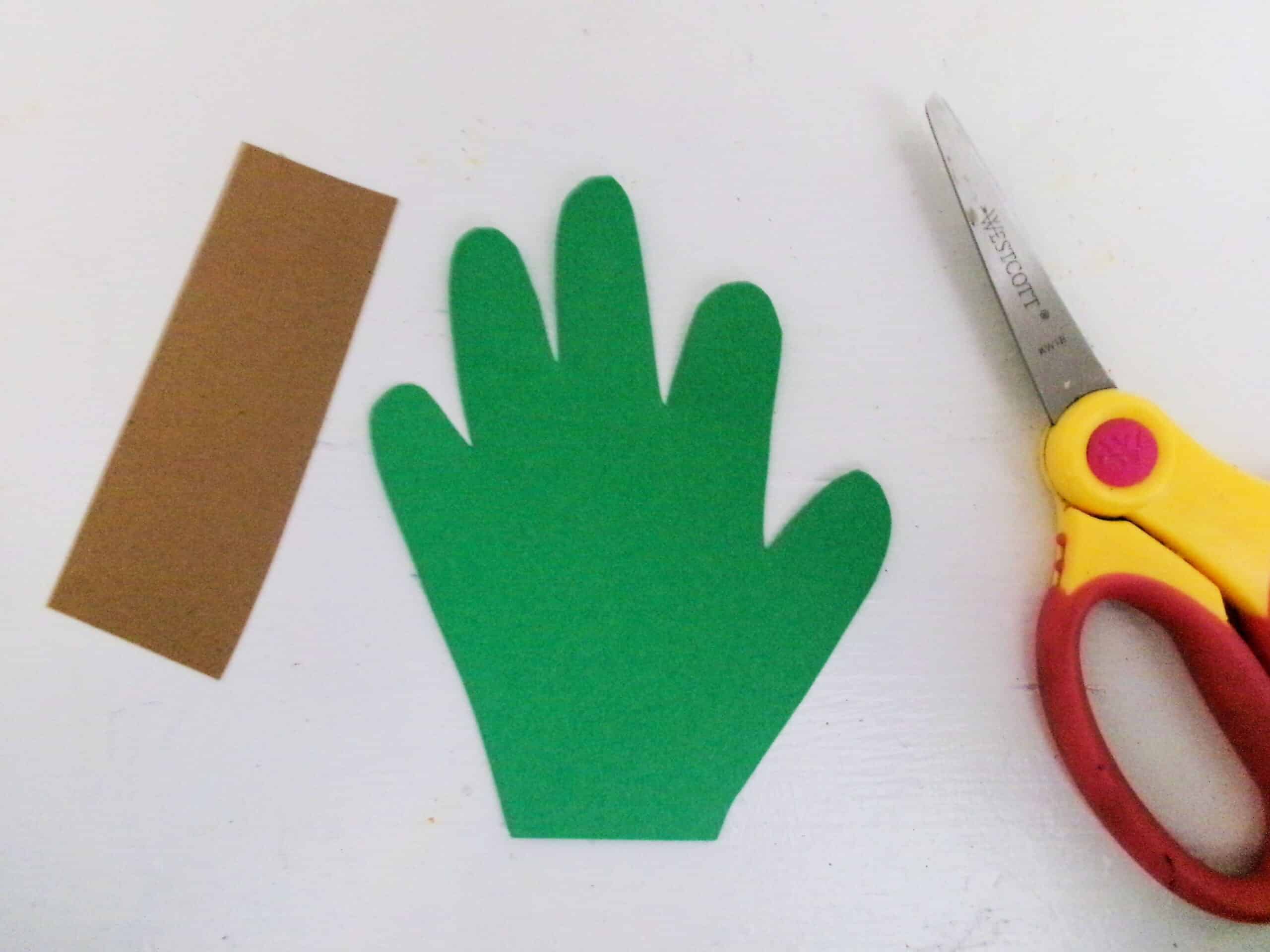 Cut out the handprint and a simple rectangle out of brown cardstock for the stem.