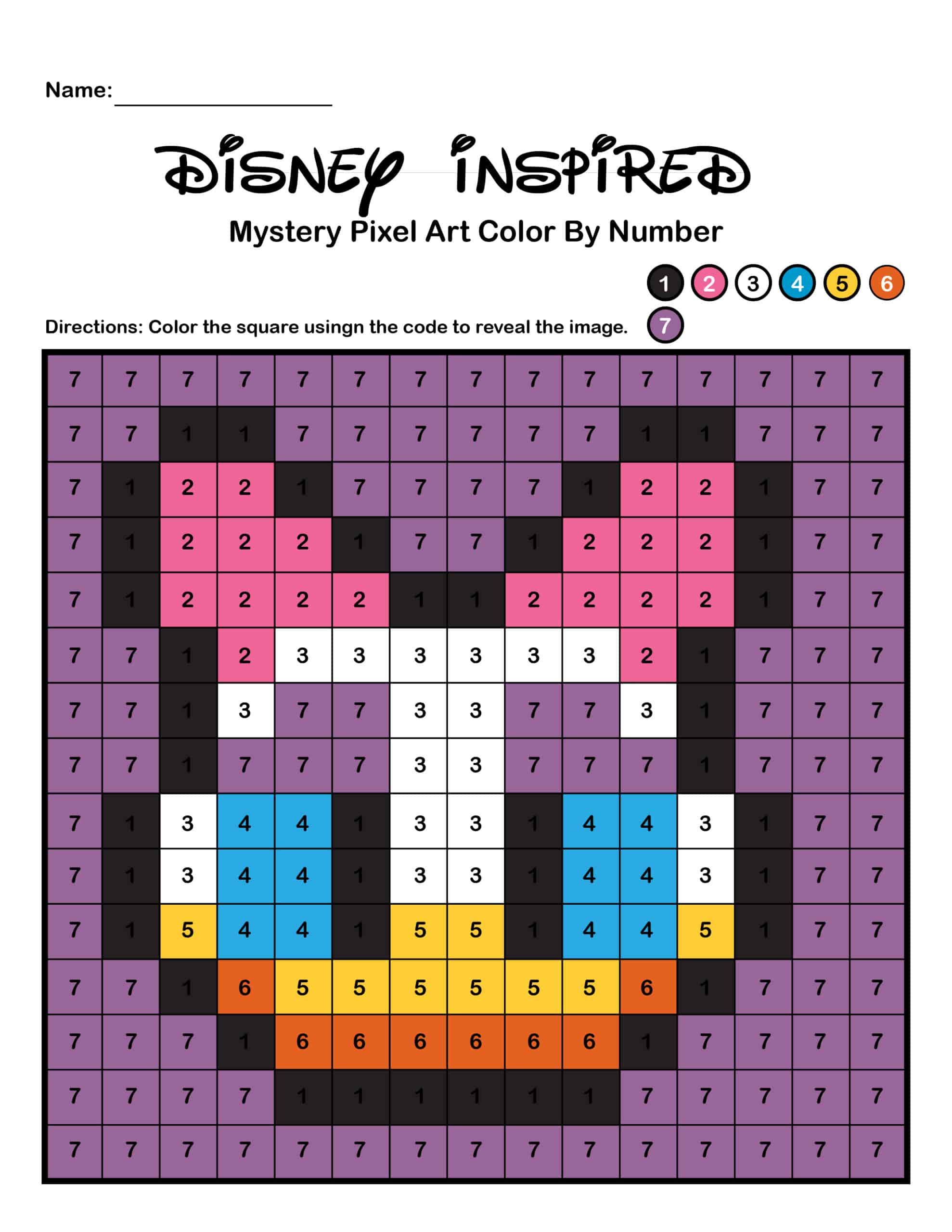 Daisy Duck Pixel Art Coloring Page