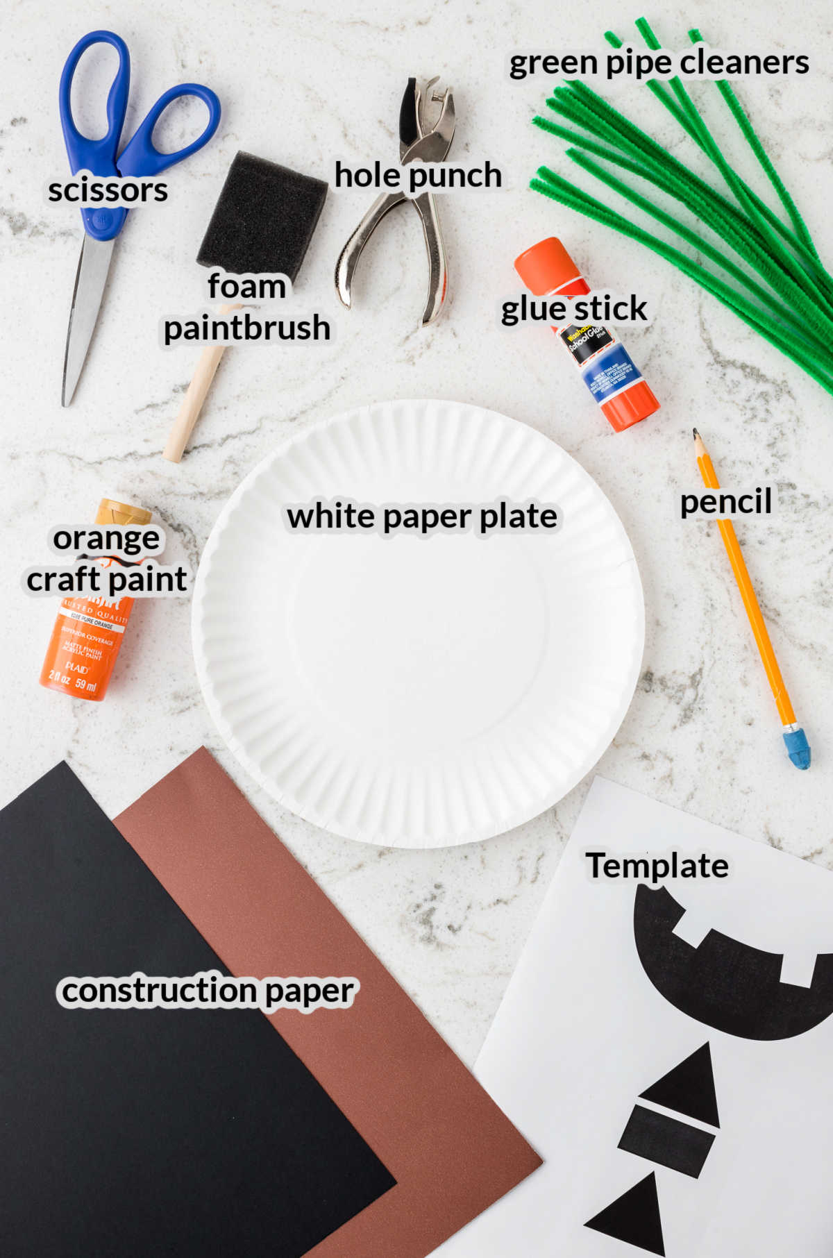 Overhead image of Paper Plate Pumpkin Craft Supplies