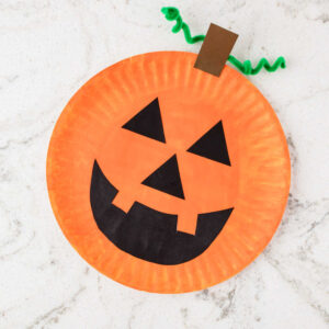 Closeup square image of Paper Plate Pumpkin Craft