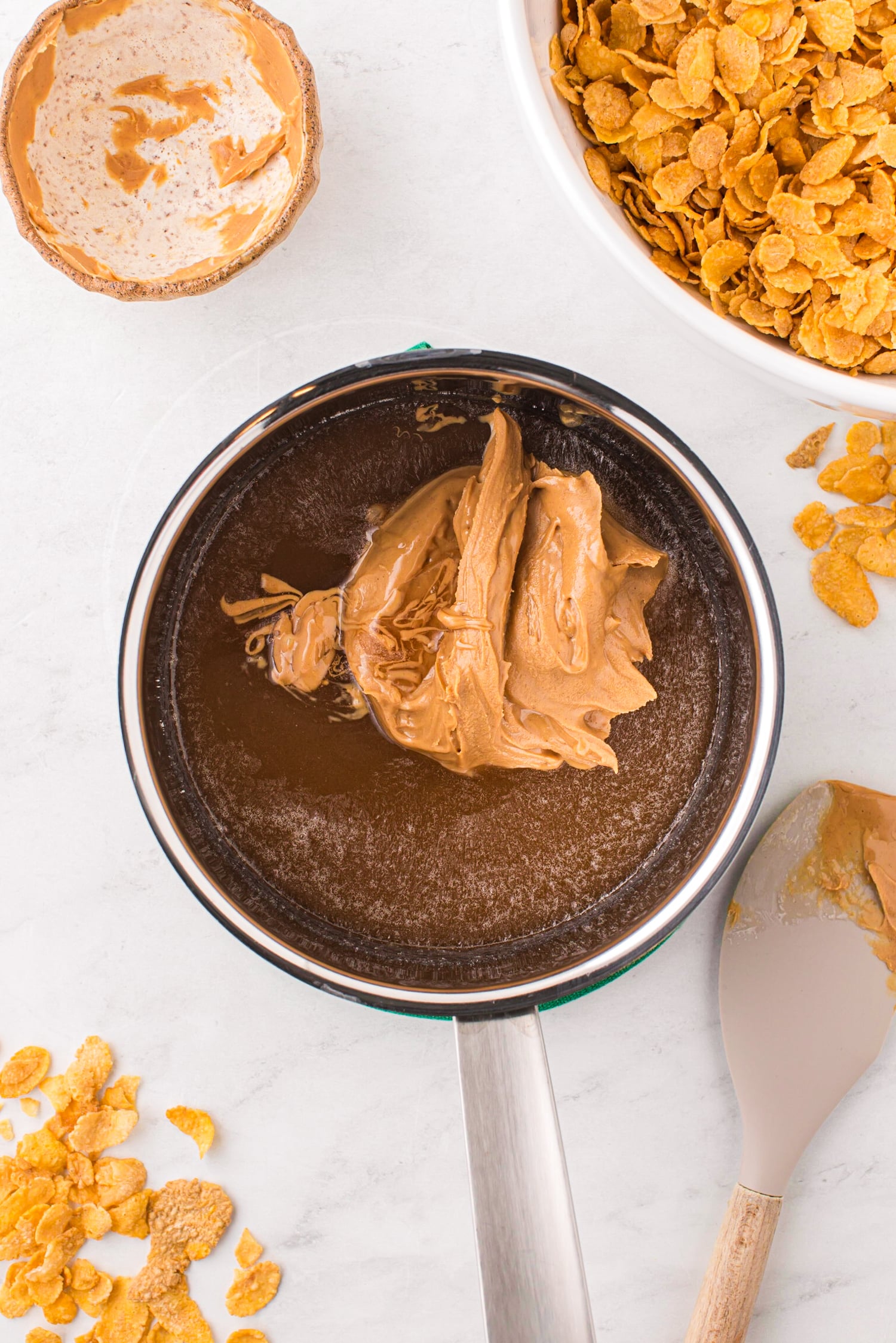 Using a rubber spatula, mix in the peanut butter.