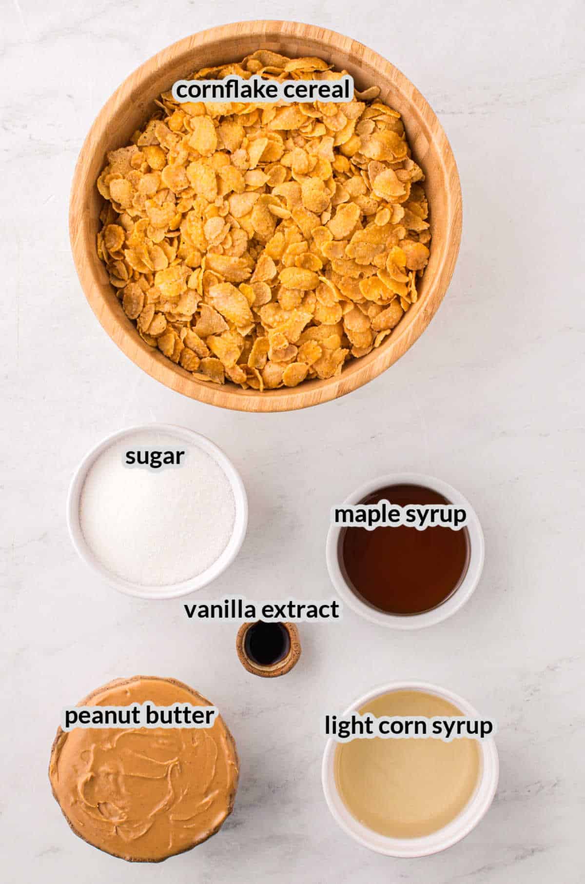 Overhead Image of the Peanut Butter Cornflake Cookies Ingredients