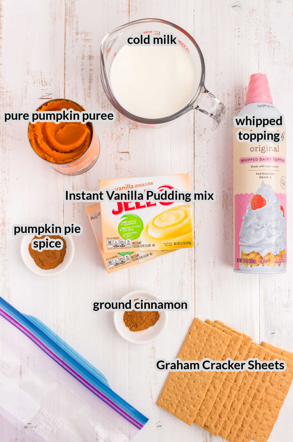 Overhead Image of Pumpkin Pie in a Bag Ingredients