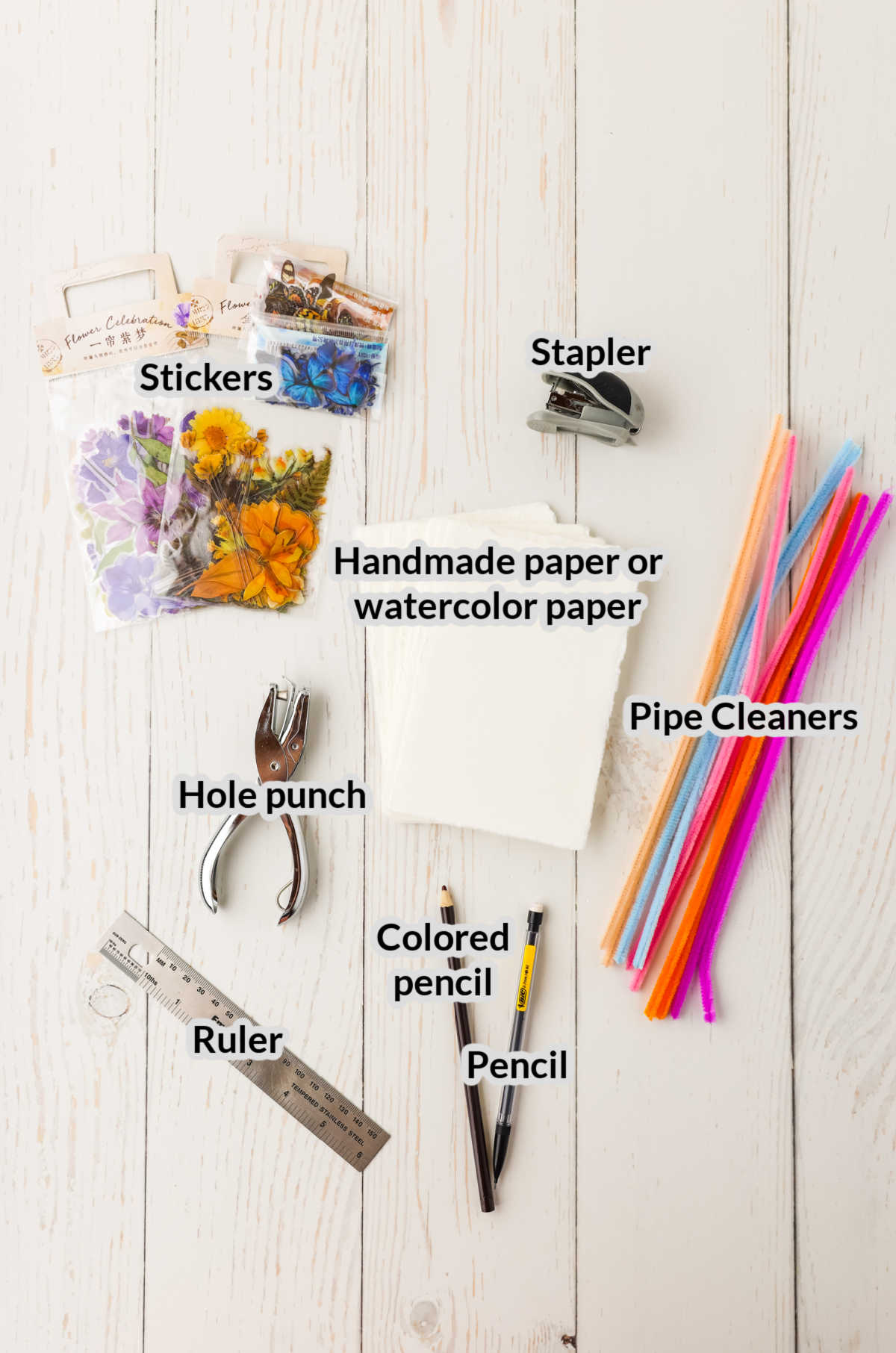 Overhead Image of How to Make a Sticker Book Supplies