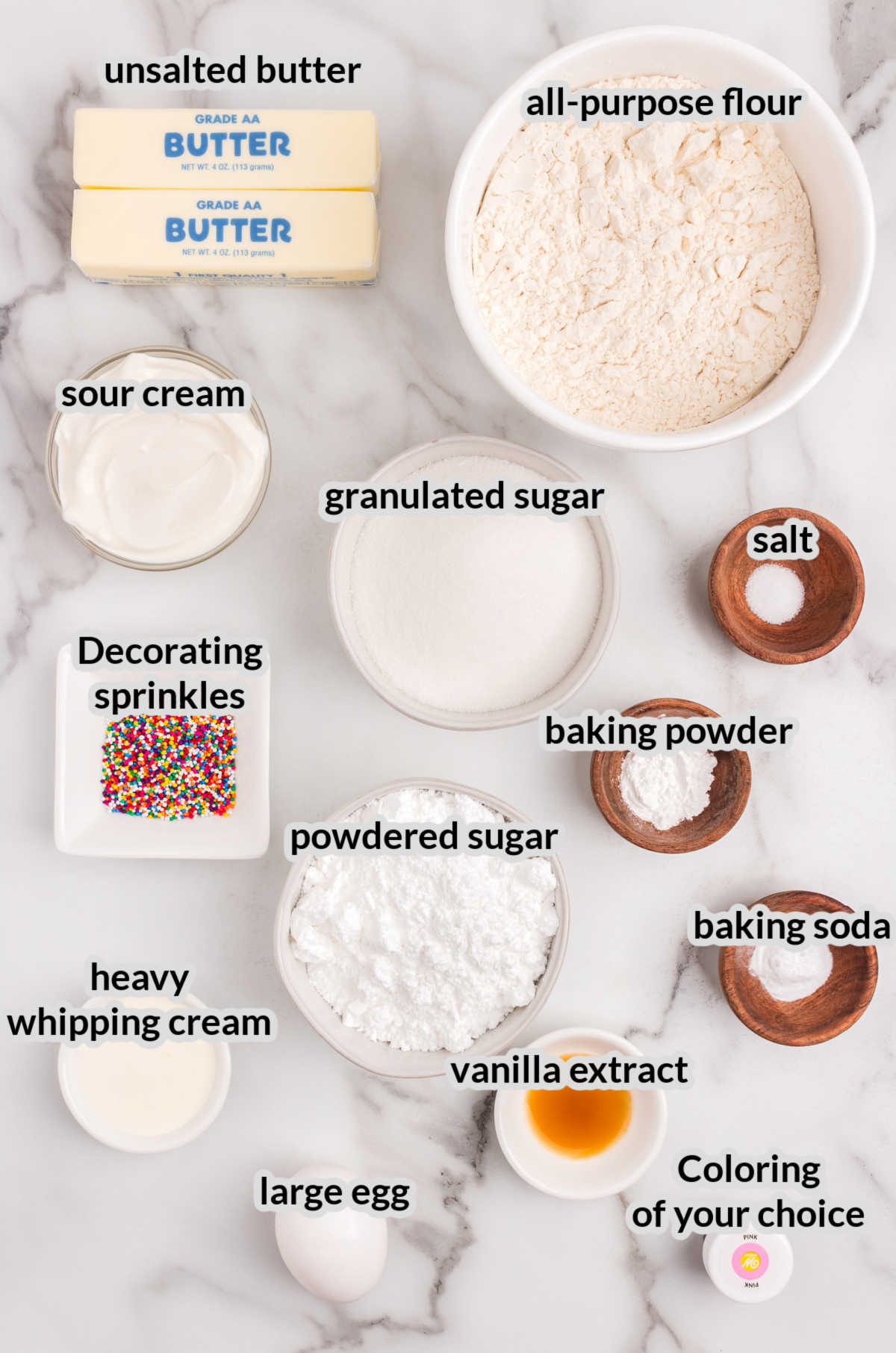 Overhead Image of Sour Cream Cookies Ingredients
