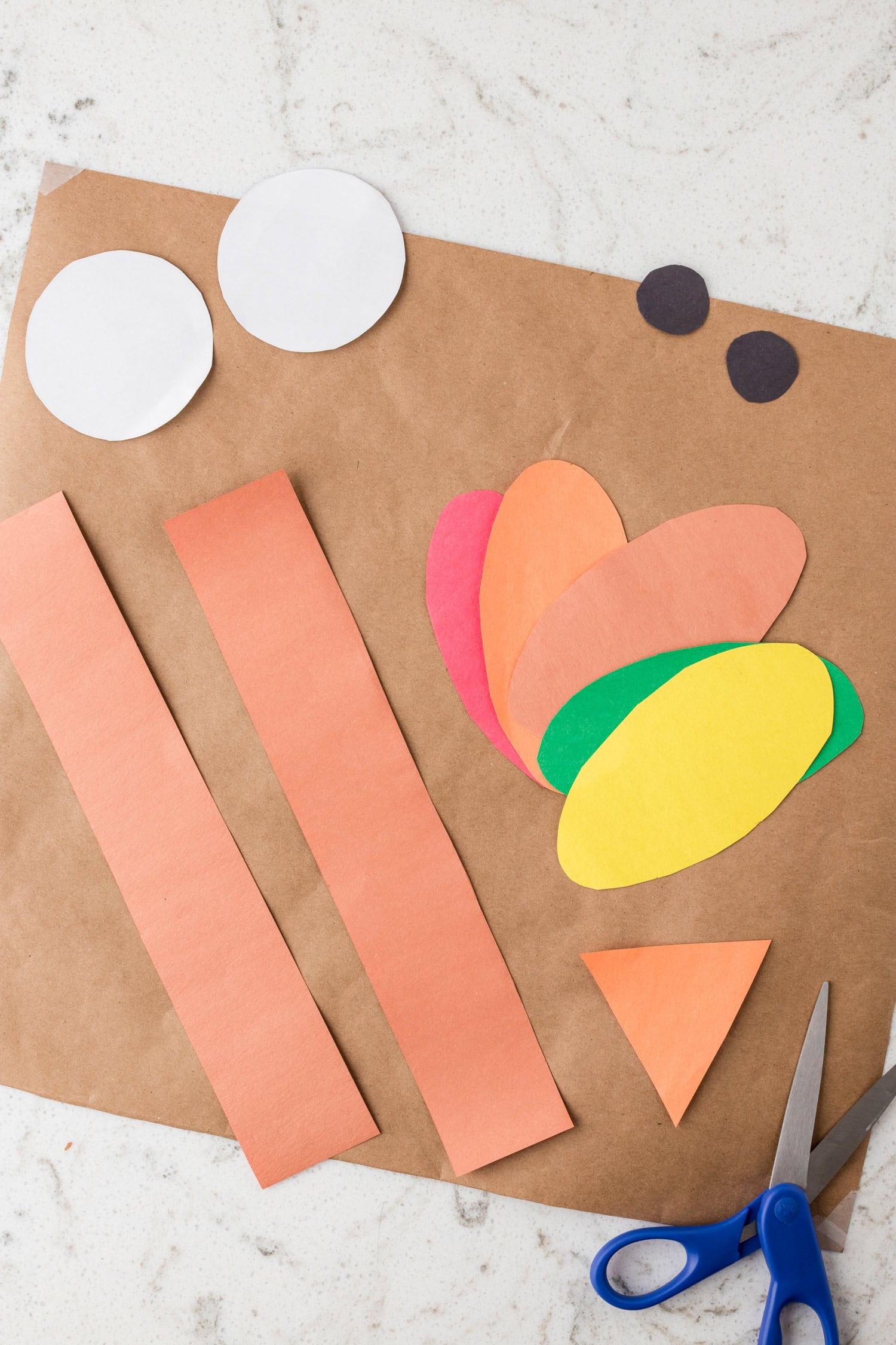 Turkey Headband Craft pieces cut from construction paper
