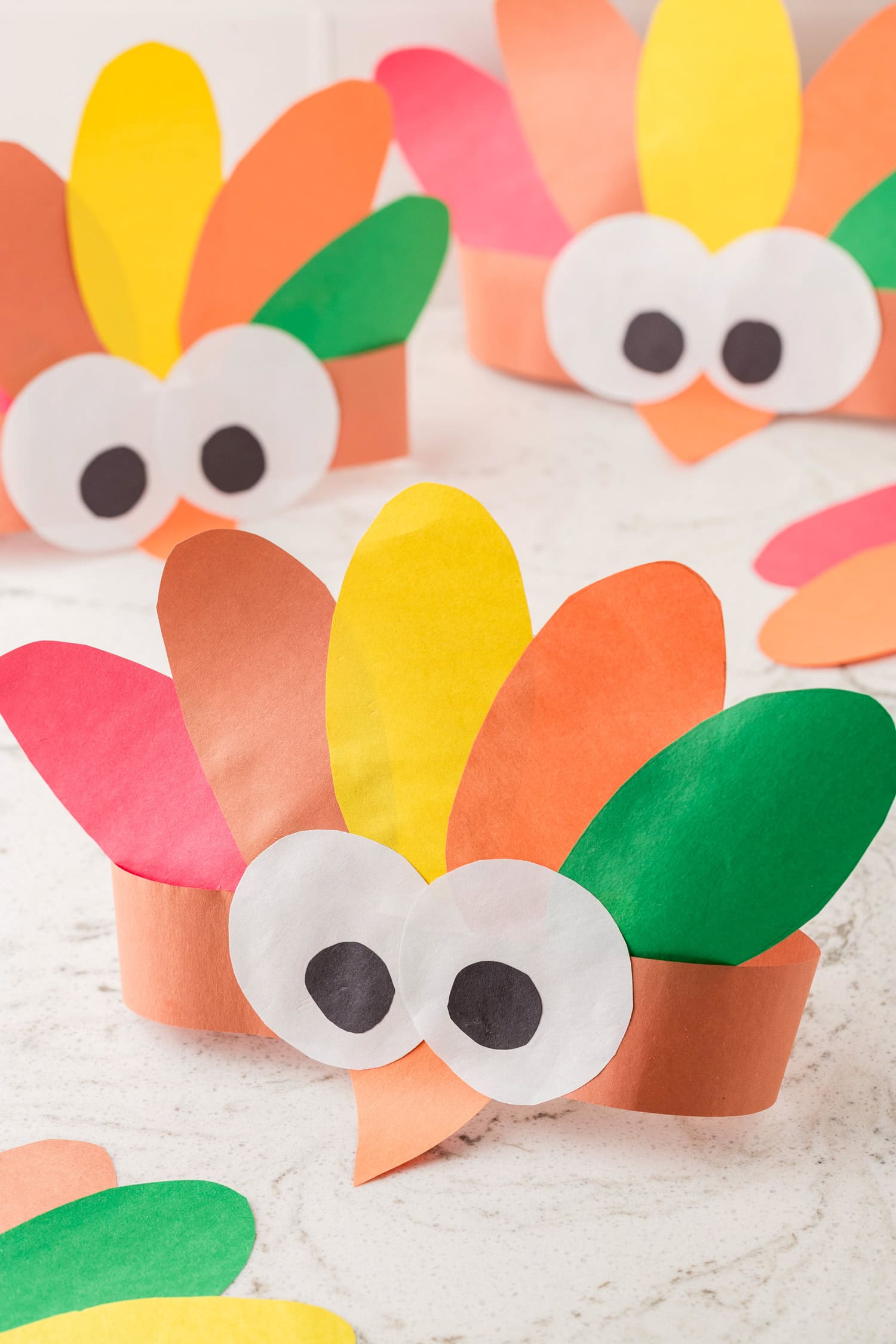 Finished Turkey Headband Crafts propped upright