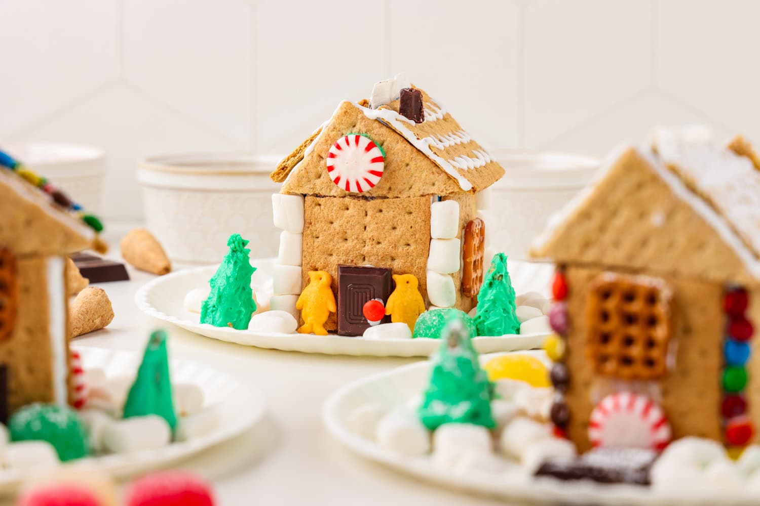 Side view picture of Milk Carton Gingerbread House complete.