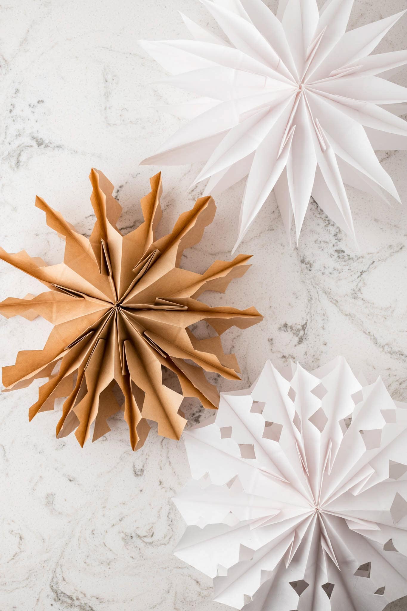 Paper Bag Snowflakes in white and brown
